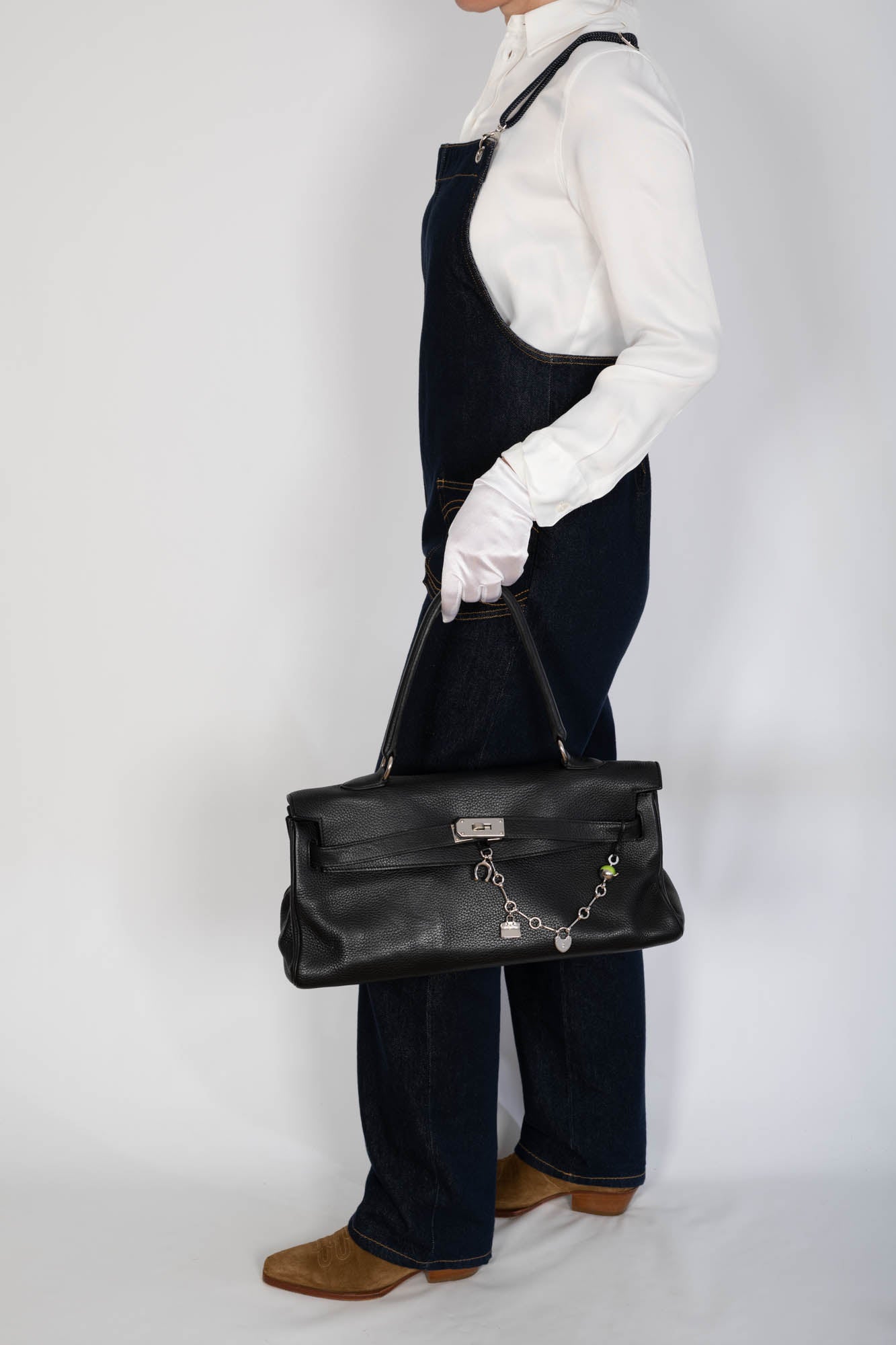 Hermès Shoulder Kelly 42 JPG Noir Clemence Palladium Hardware