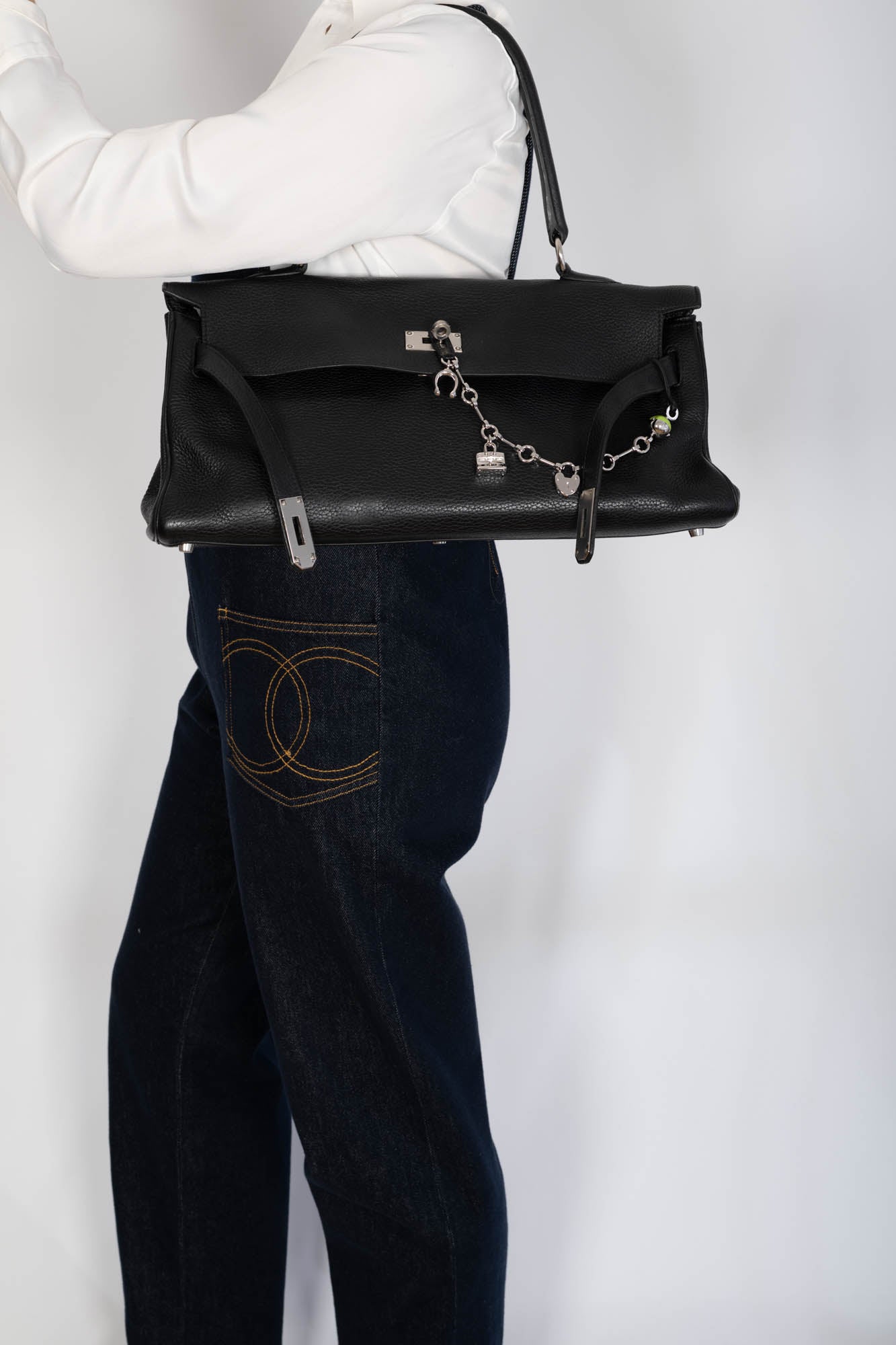 Hermès Shoulder Kelly 42 JPG Noir Clemence Palladium Hardware