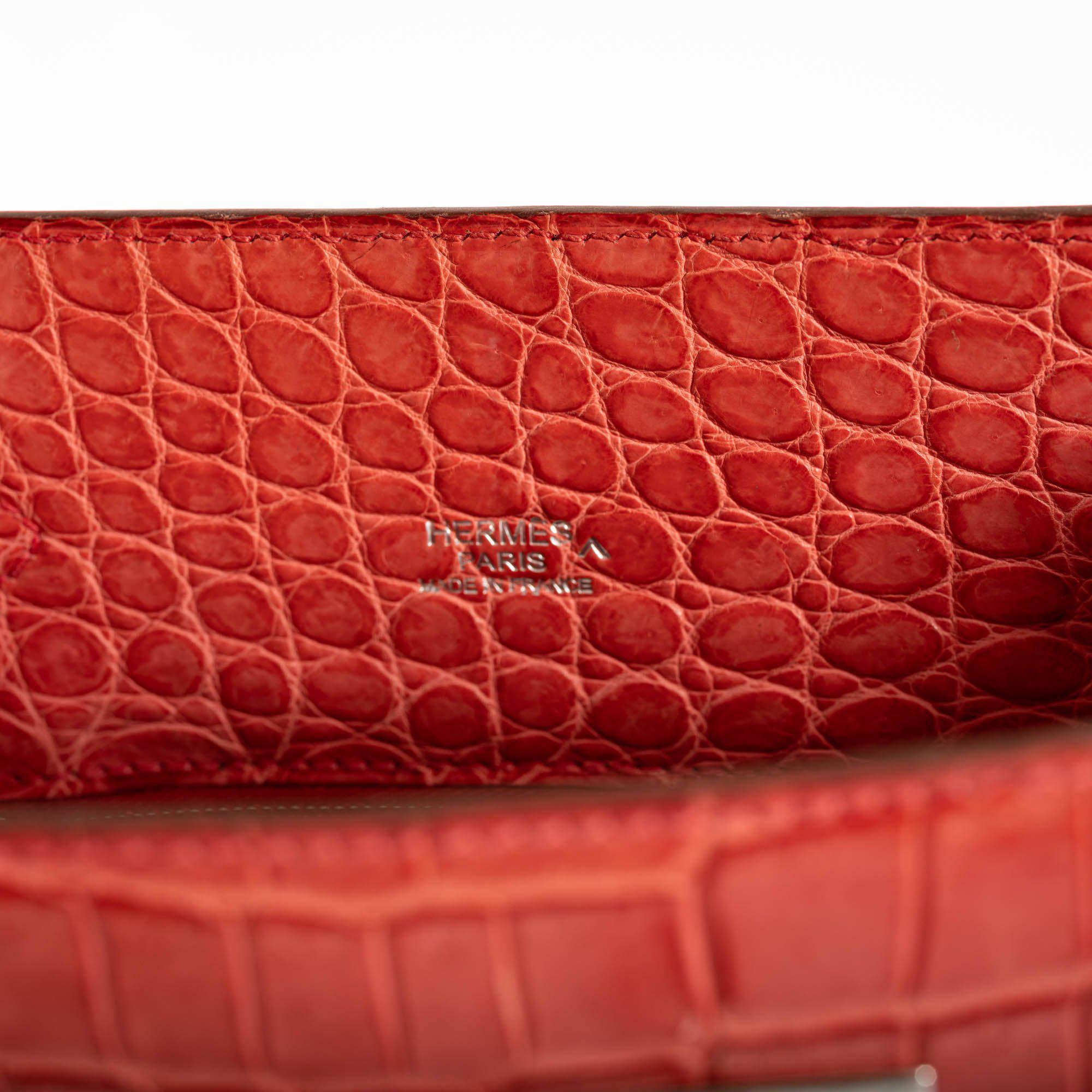 Hermès So Kelly 22 Bougainvillier Matte Porosus Crocodile Palladium Hardware