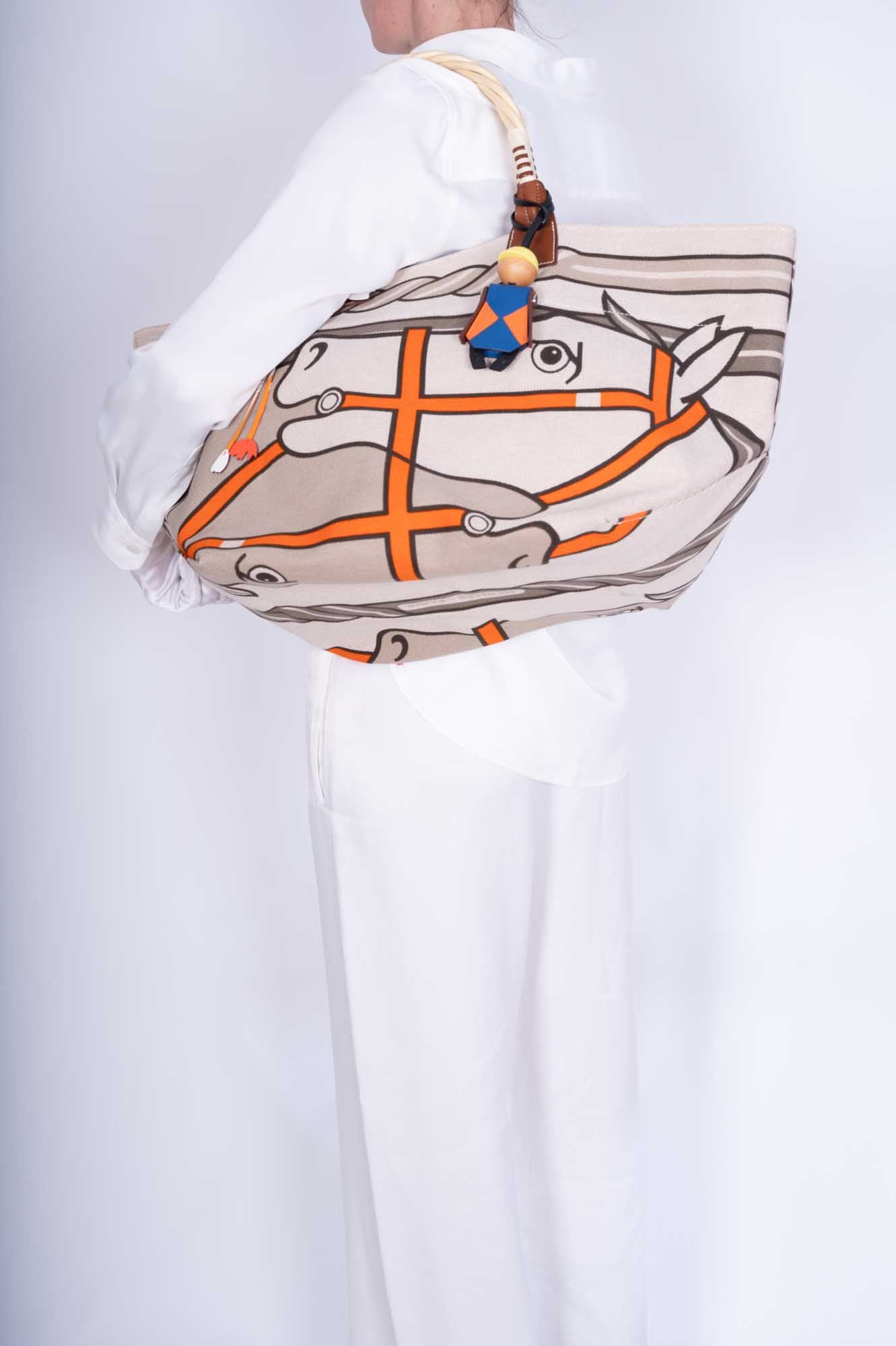Hermès Steeple 31 Quadriga H Canvas Fauve Barenia Tote