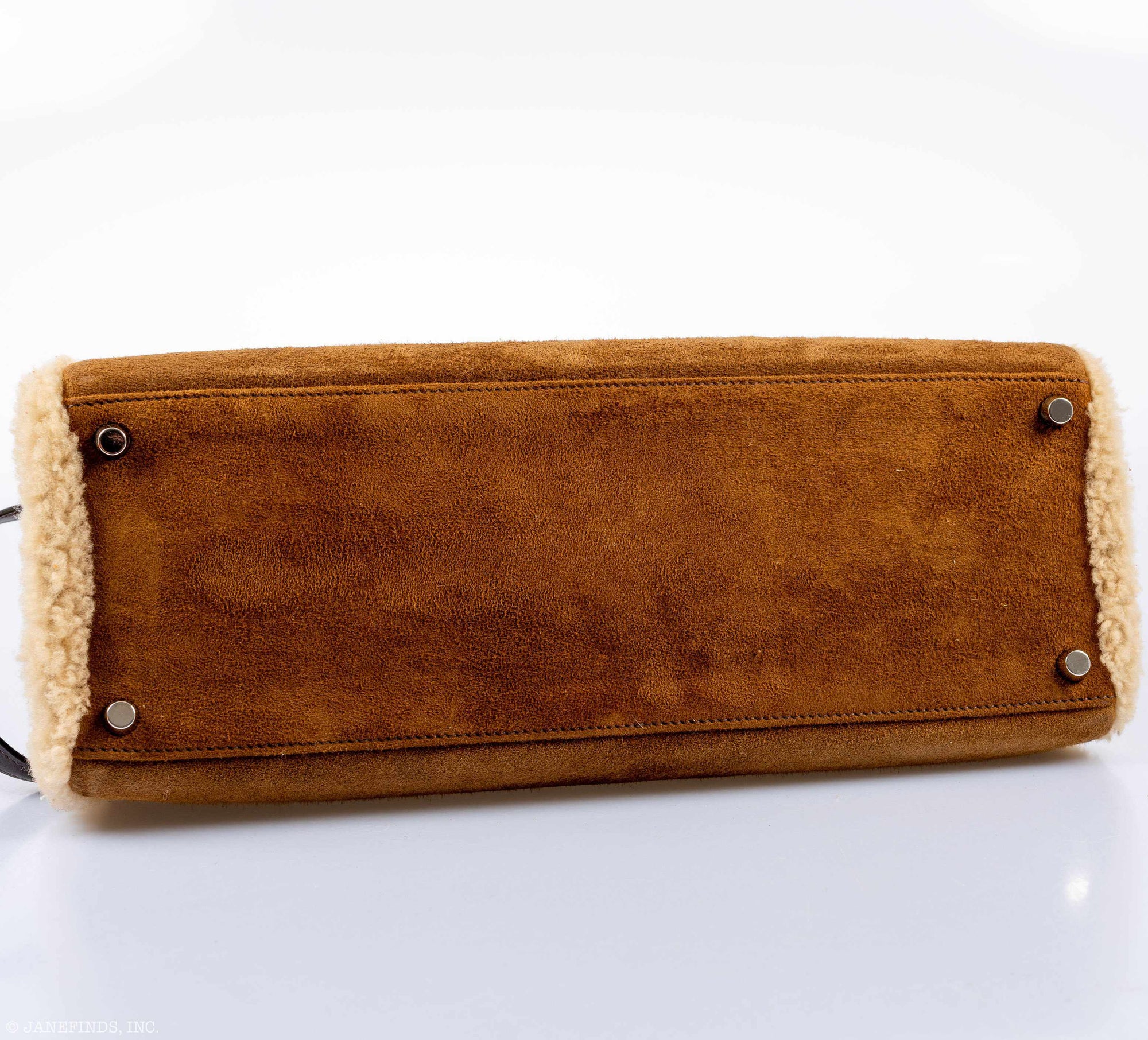 Hermès Teddy Kelly 35 Fauve Doblis Suede and Mouton Shearling Palladium Hardware