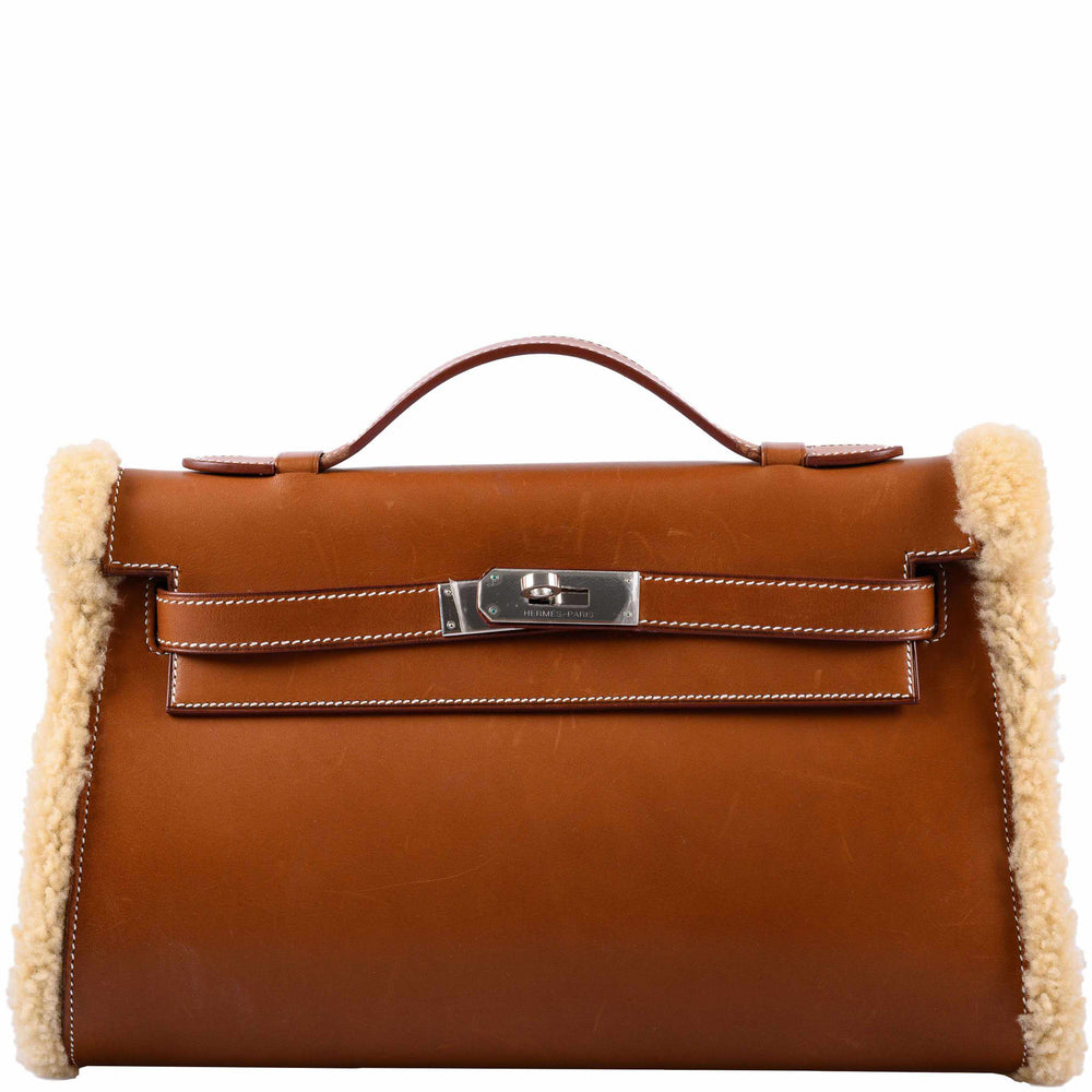 Hermès Teddy Kelly Clutch Barenia Mouton Shearling Palladium Hardware