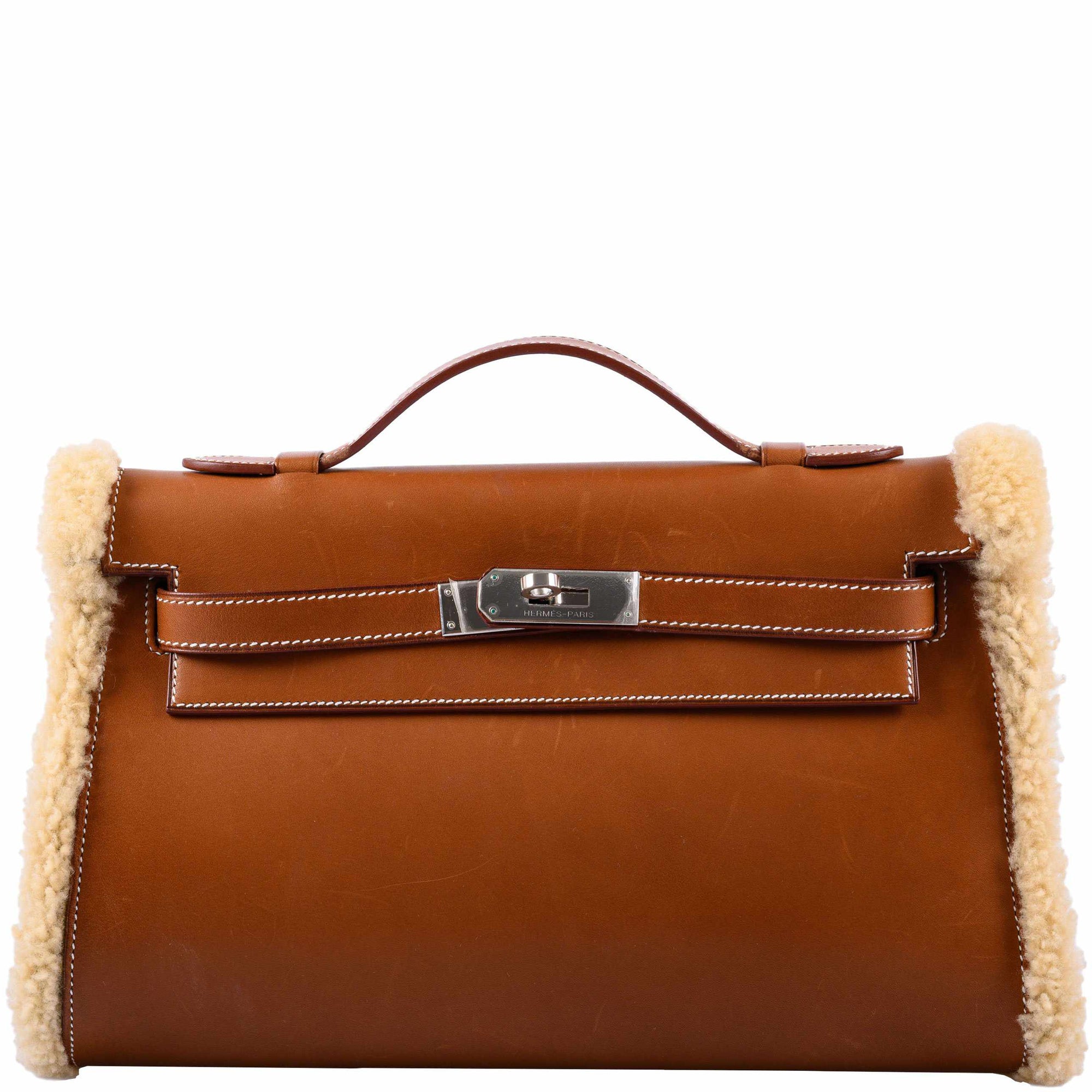 Hermès Teddy Kelly Clutch Barenia Mouton Shearling Palladium Hardware
