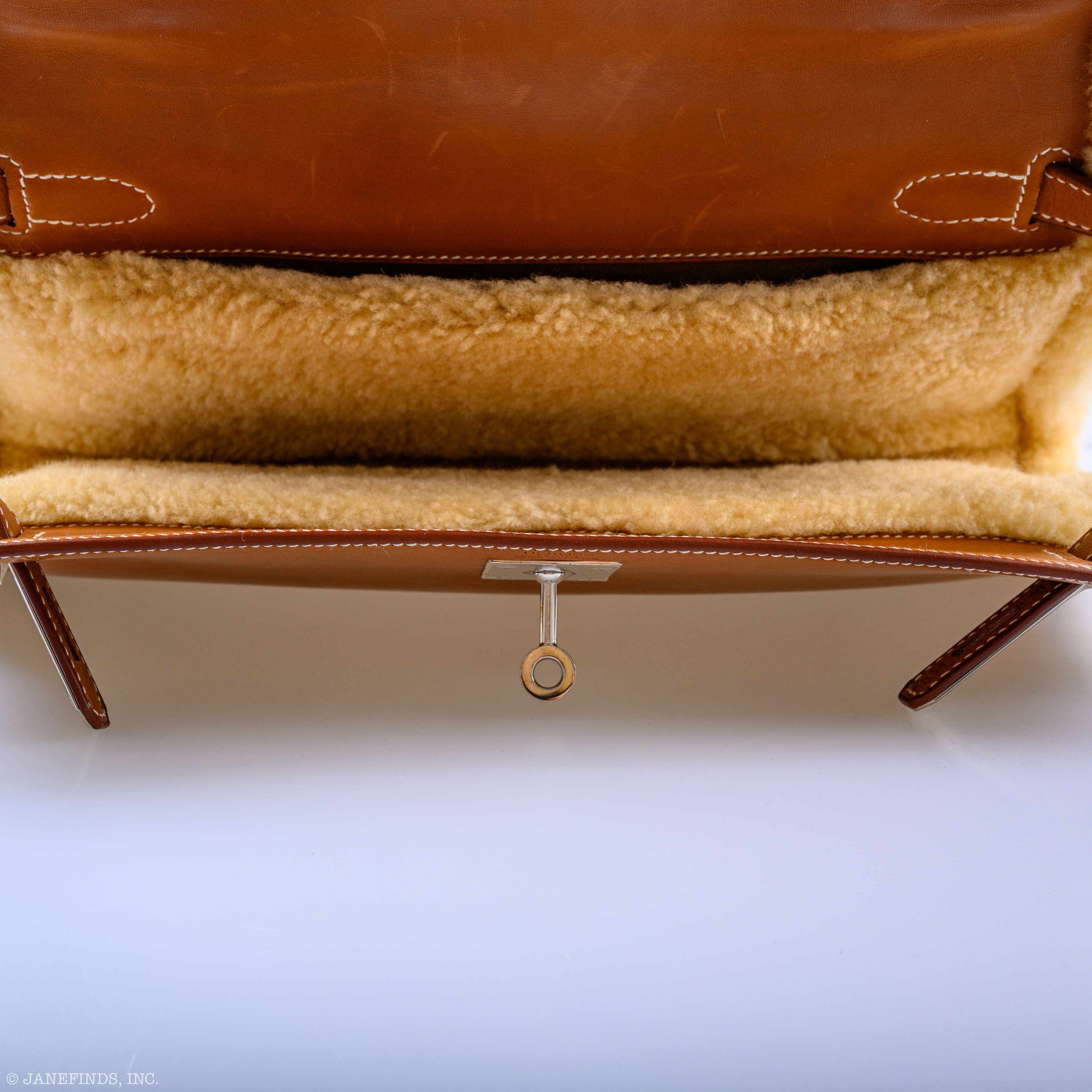 Hermès Teddy Kelly Clutch Barenia Mouton Shearling Palladium Hardware