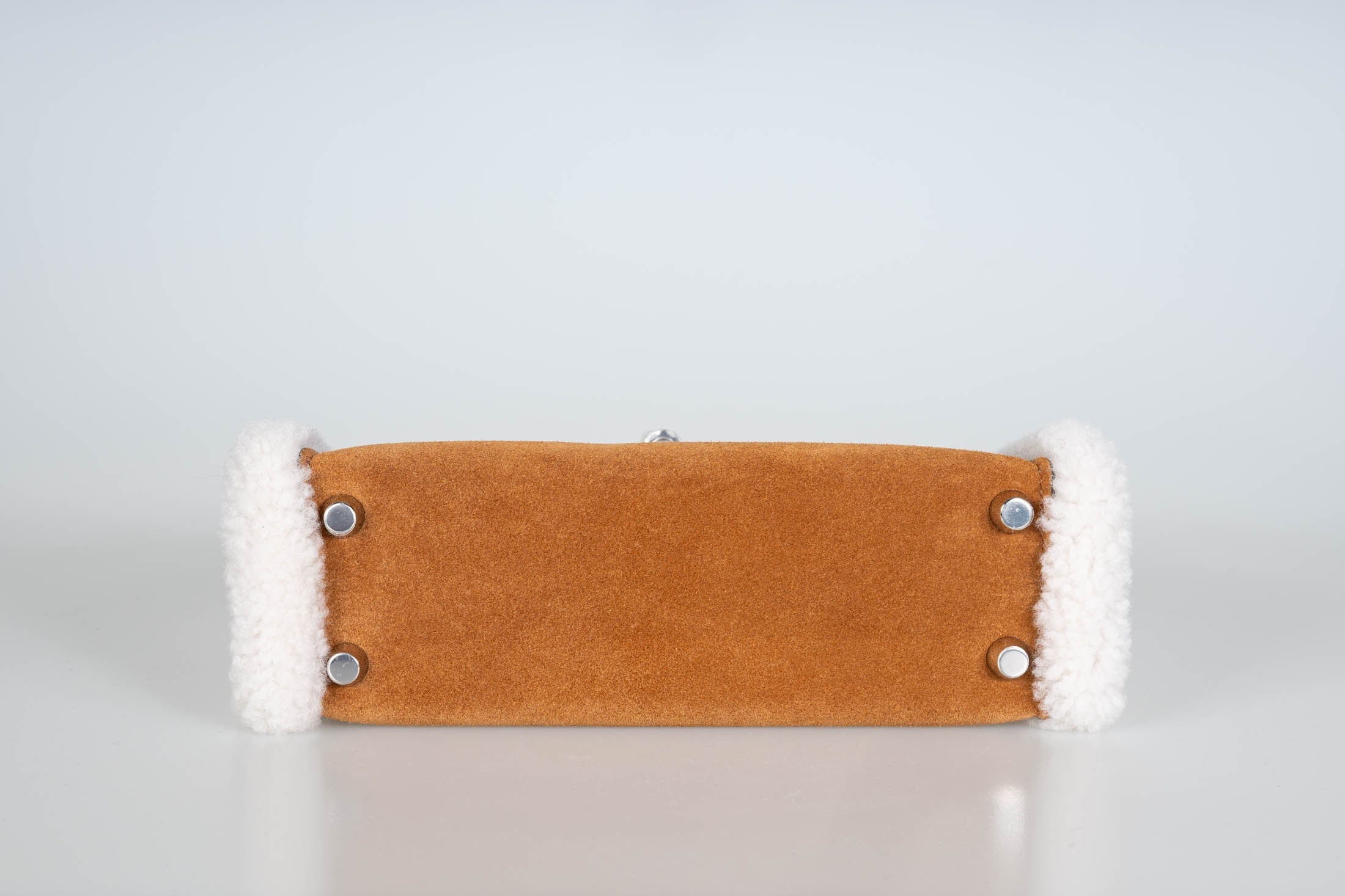 Hermès Teddy Mini Kelly 20 Chamois Grizzly, Alezan Swift and Ecru Mouton Shearling Palladium Hardware