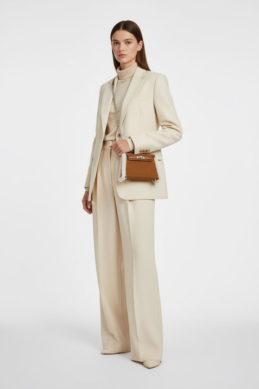 Hermès Teddy Mini Kelly 20 Chamois Grizzly, Alezan Swift and Ecru Mouton Shearling Palladium Hardware