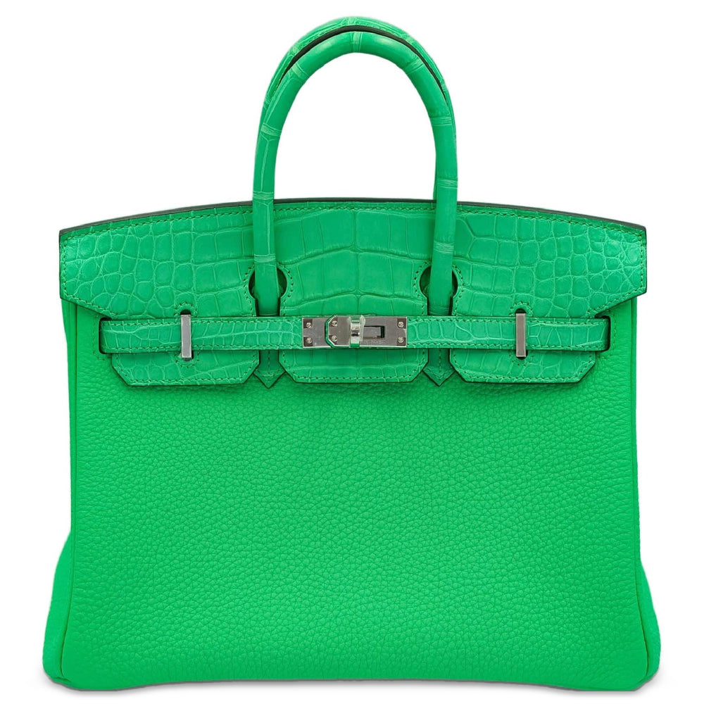 Hermès Touch Birkin 25 Vert Comics Matte Alligator and Togo Palladium Hardware, front view