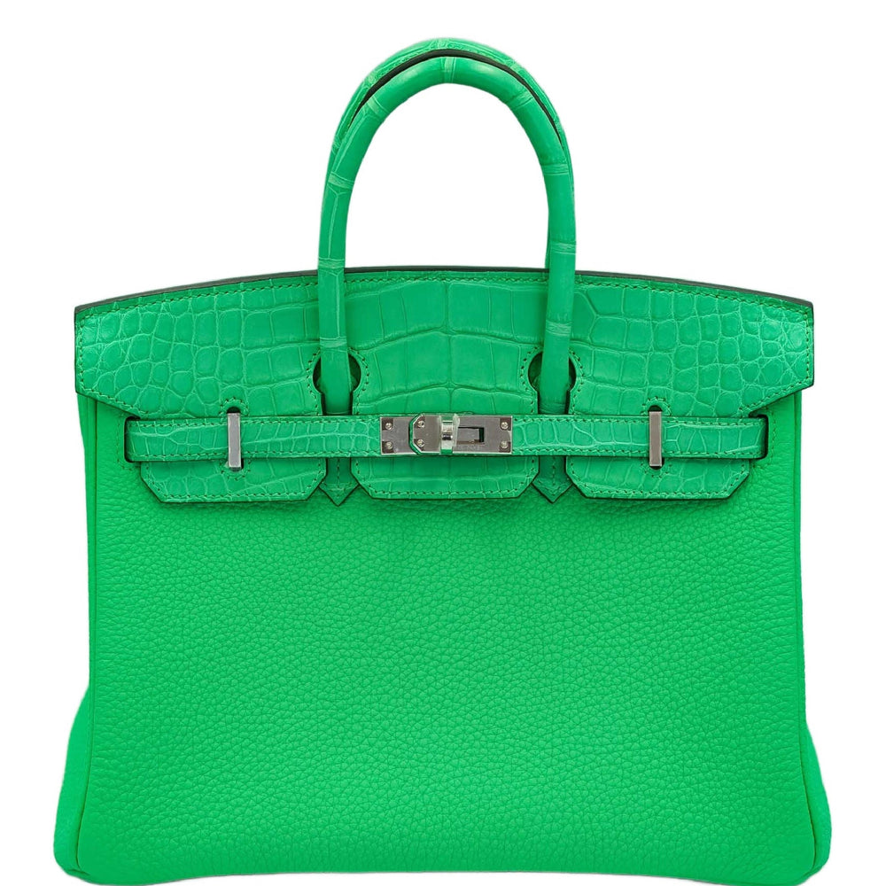 Hermès Touch Birkin 25 Vert Comics Matte Alligator and Togo Palladium Hardware