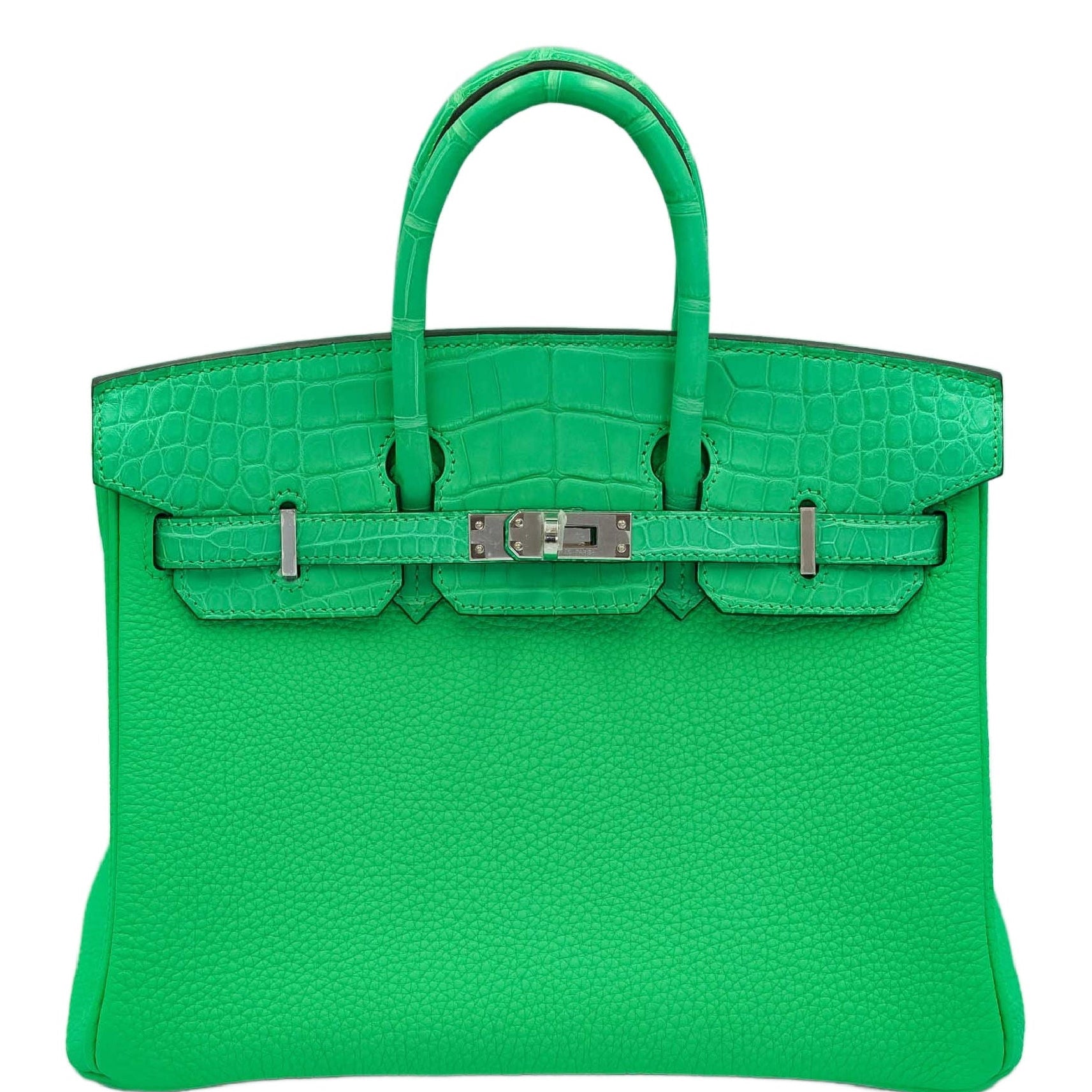 Hermès Touch Birkin 25 Vert Comics Matte Alligator and Togo Palladium Hardware