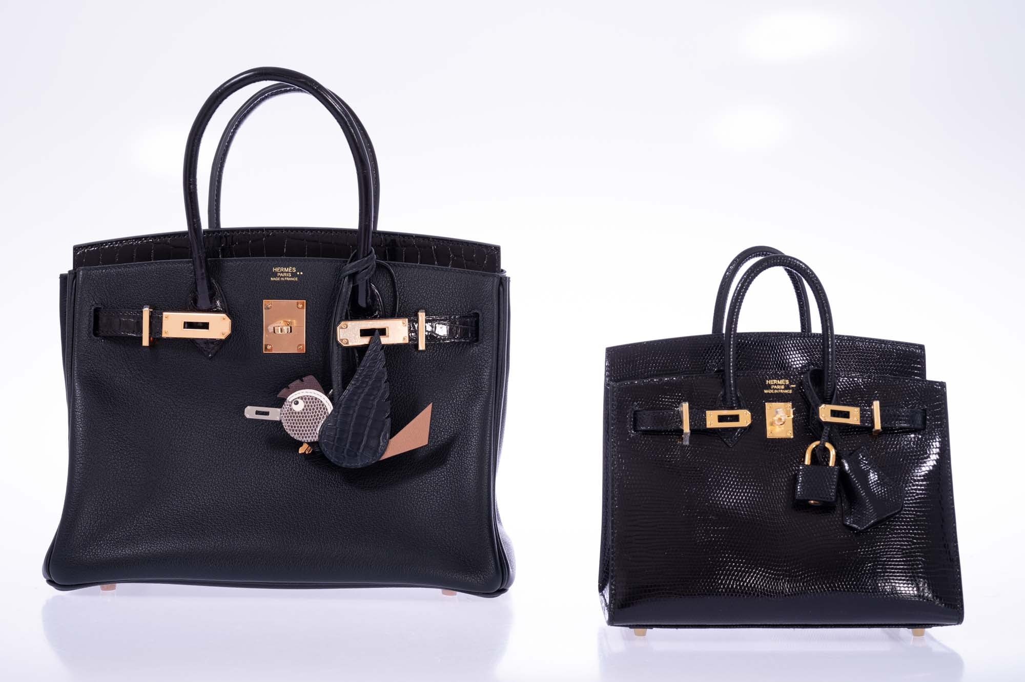 Hermès Touch Birkin 30 Black Shiny Nilo Crocodile and Togo Rose Gold Hardware