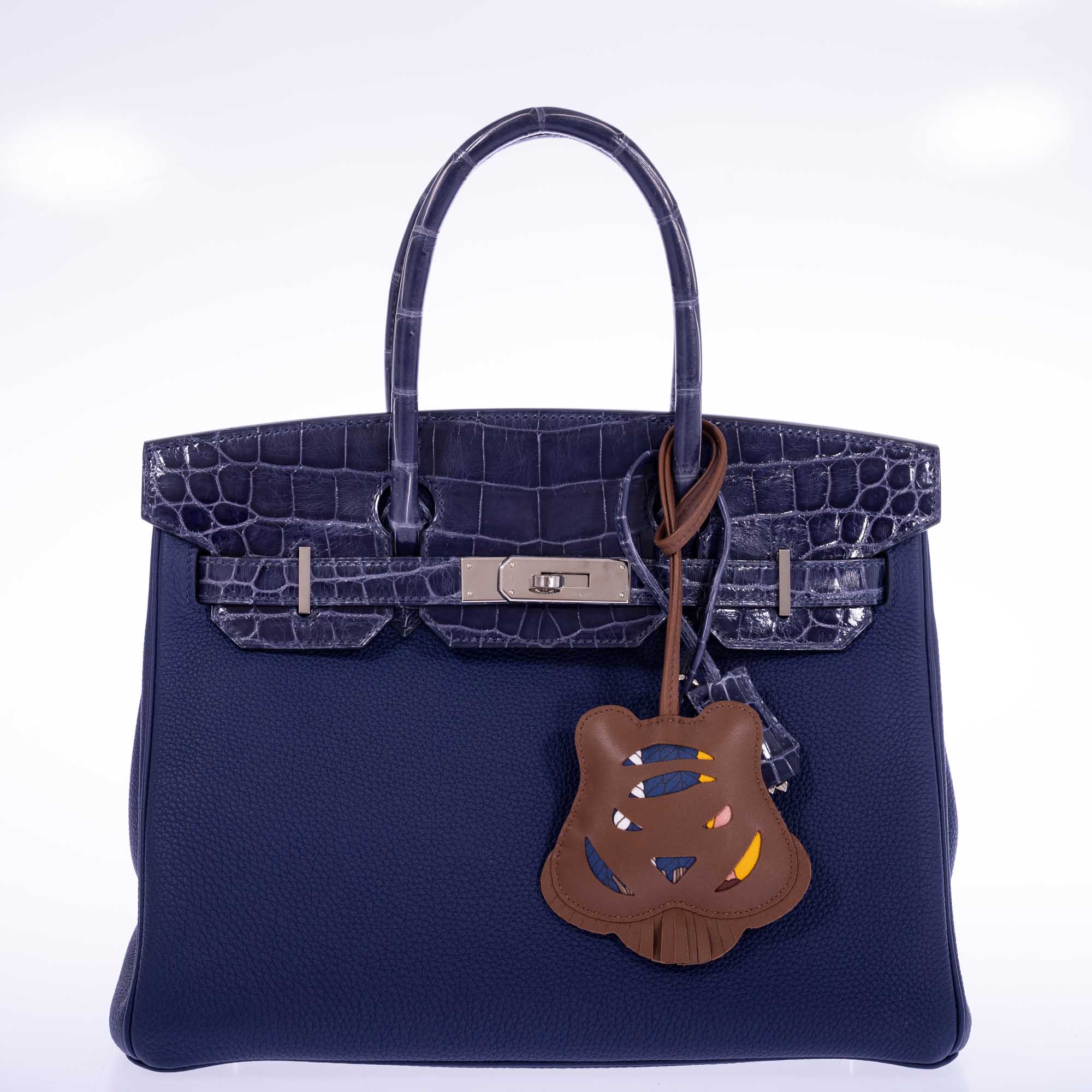 Hermès Touch Birkin 30 Bleu Encre Togo and Shiny Niloticus Crocodile Palladium Hardware