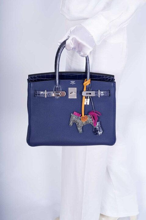 Hermès Touch Birkin 30 Bleu Encre Togo and Shiny Niloticus Crocodile Palladium Hardware