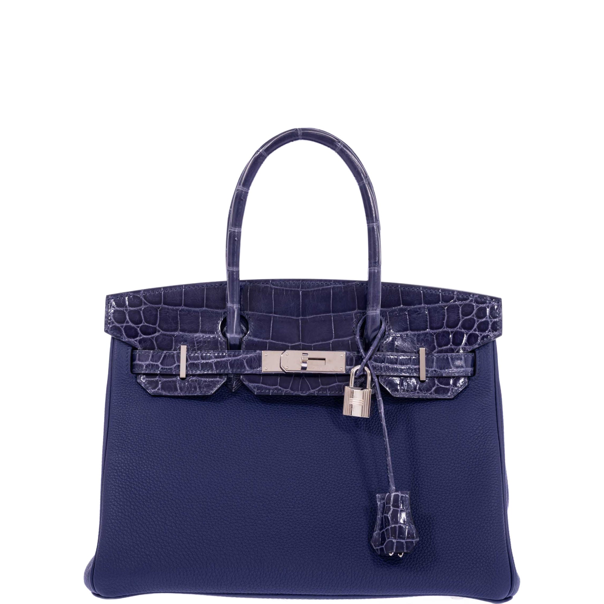 Hermès Touch Birkin 30 Bleu Encre Togo and Shiny Niloticus Crocodile Palladium Hardware