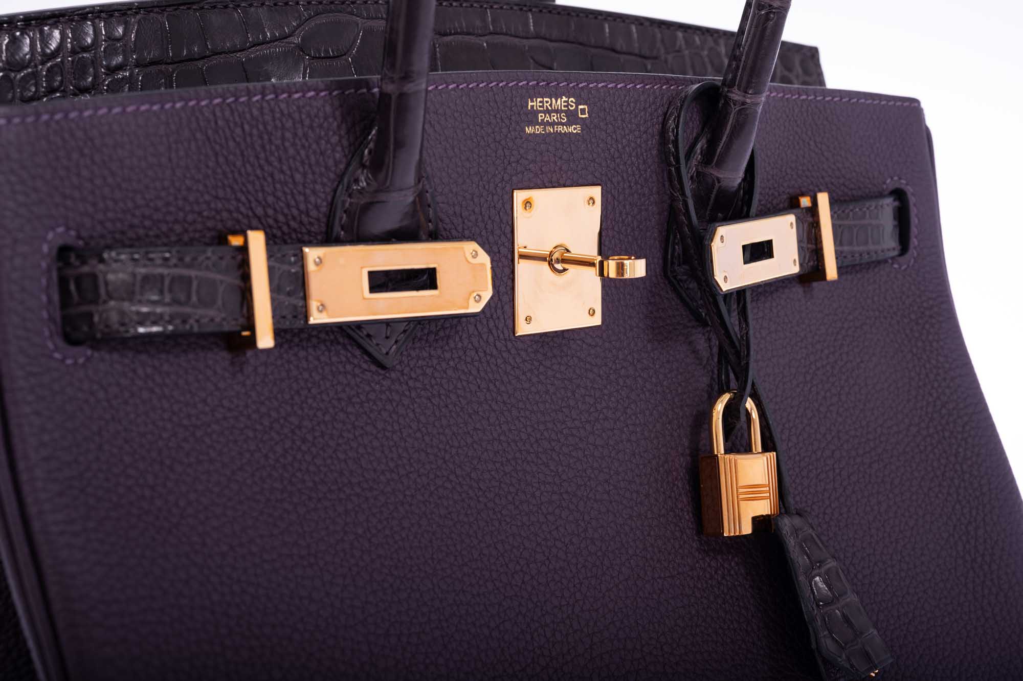 Hermès Touch Birkin 30 Prunoir Togo Raisin Matte Alligator Rose Gold Hardware