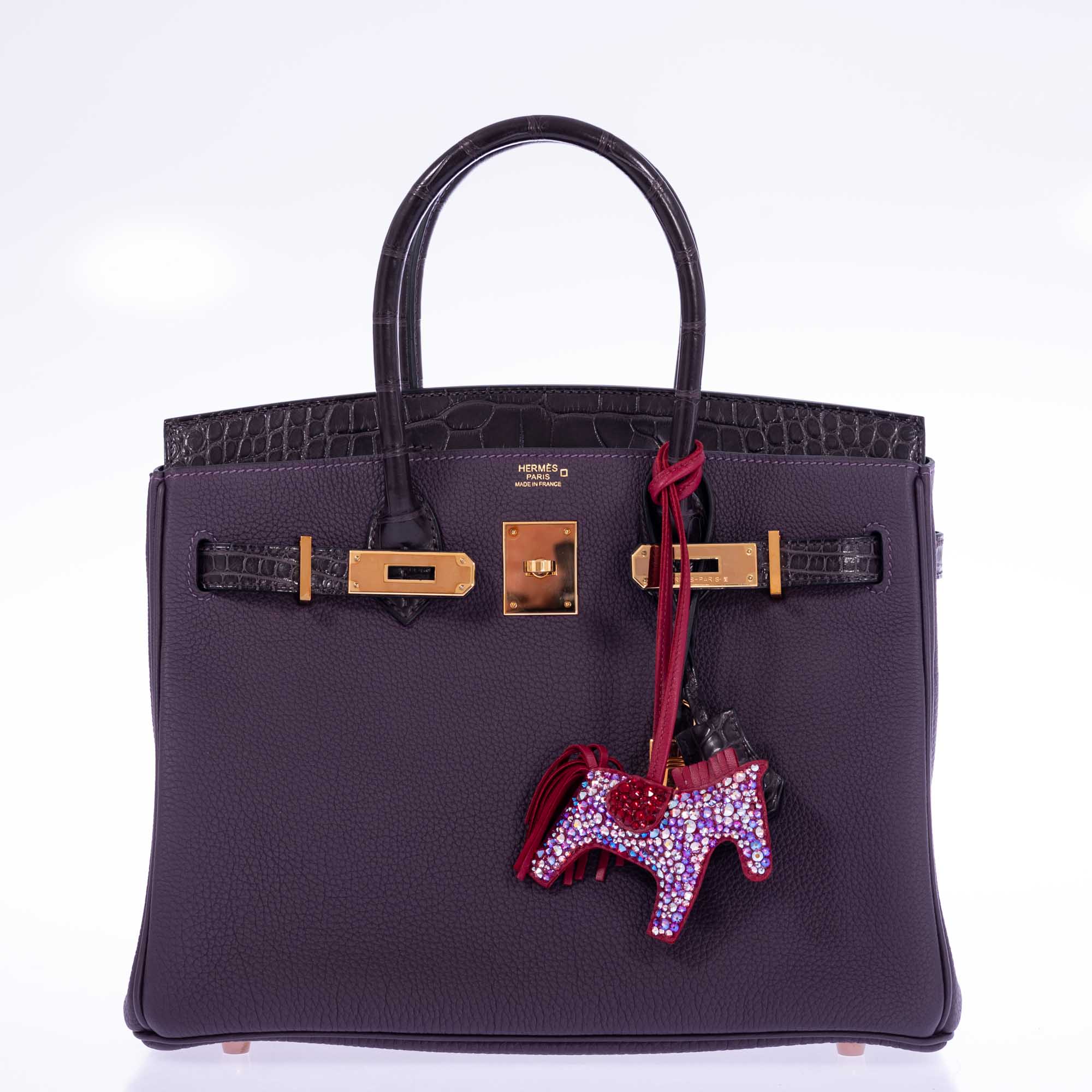 Hermès Touch Birkin 30 Prunoir Togo Raisin Matte Alligator Rose Gold Hardware