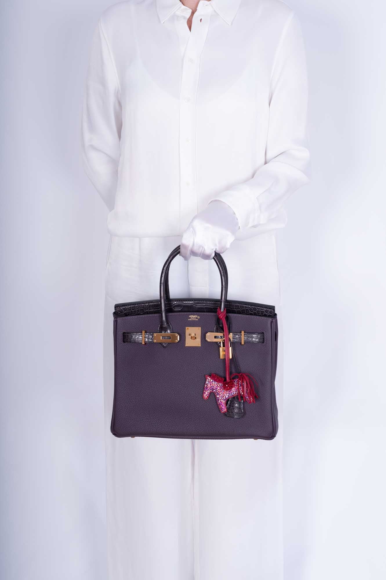 Hermès Touch Birkin 30 Prunoir Togo Raisin Matte Alligator Rose Gold Hardware