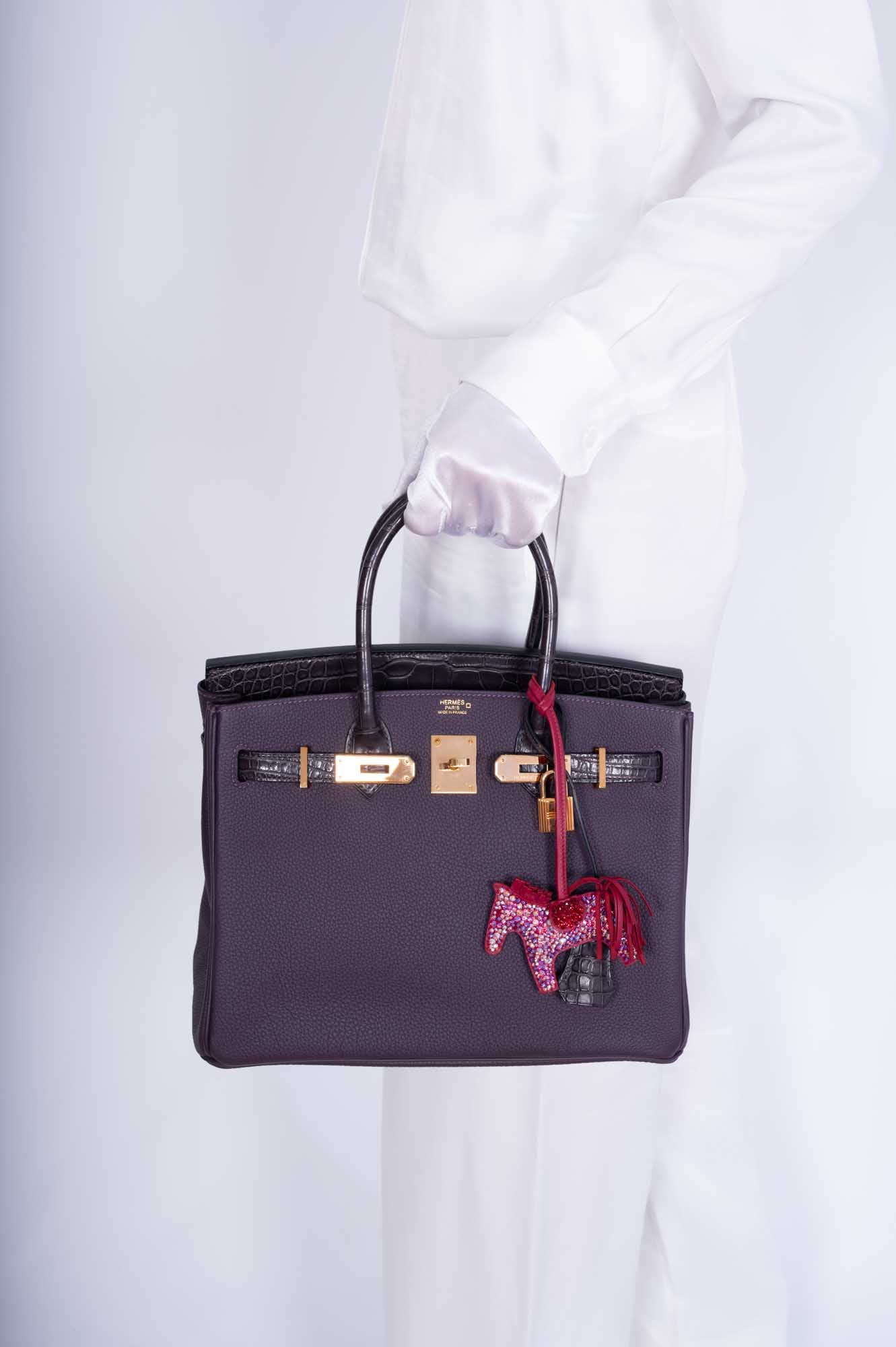 Hermès Touch Birkin 30 Prunoir Togo Raisin Matte Alligator Rose Gold Hardware