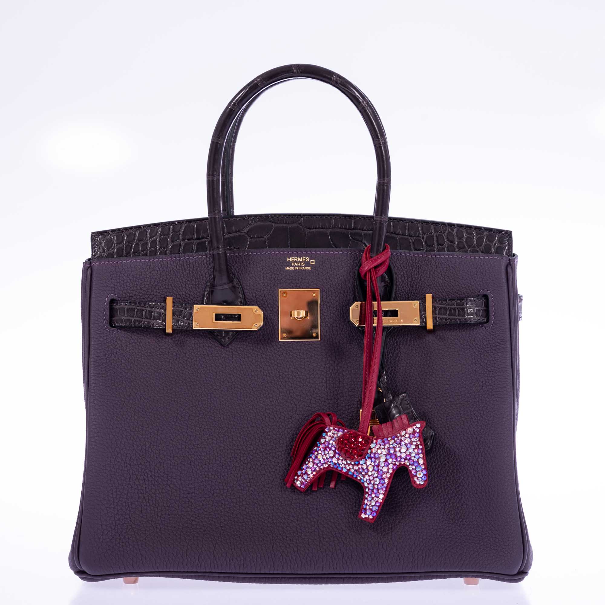 Hermès Touch Birkin 30 Prunoir Togo and Raisin Matte Alligator Rose Gold Hardware