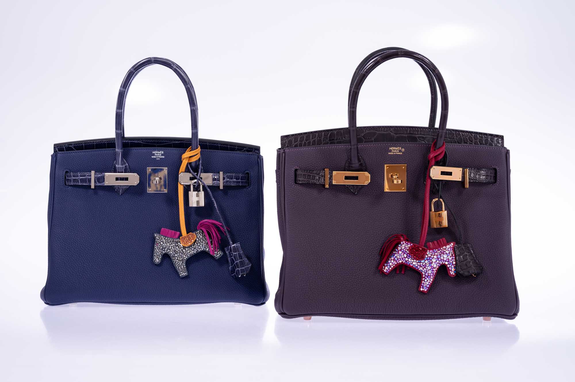 Hermès Touch Birkin 30 Prunoir Togo and Raisin Matte Alligator Rose Gold Hardware