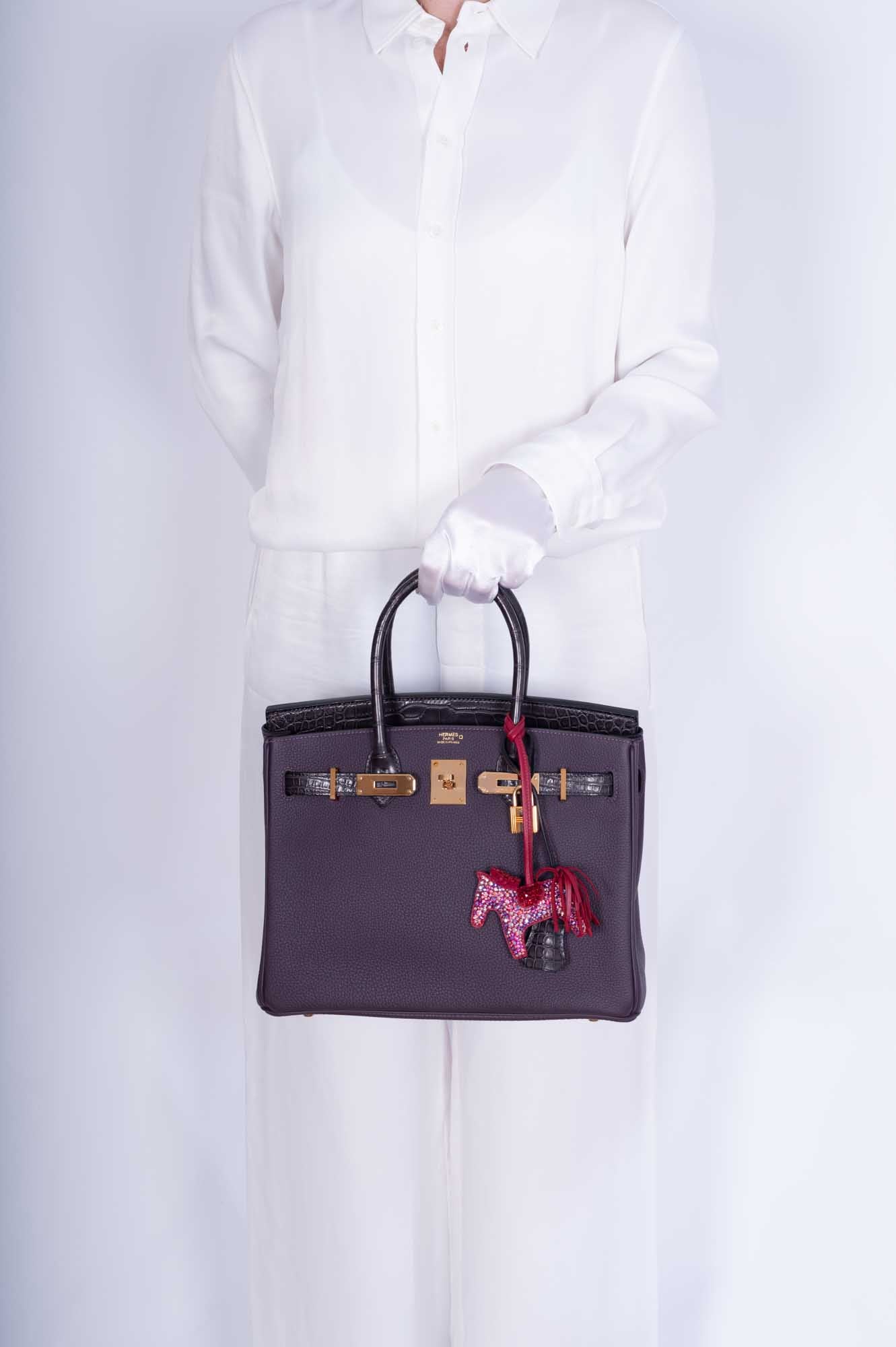 Hermès Touch Birkin 30 Prunoir Togo and Raisin Matte Alligator Rose Gold Hardware