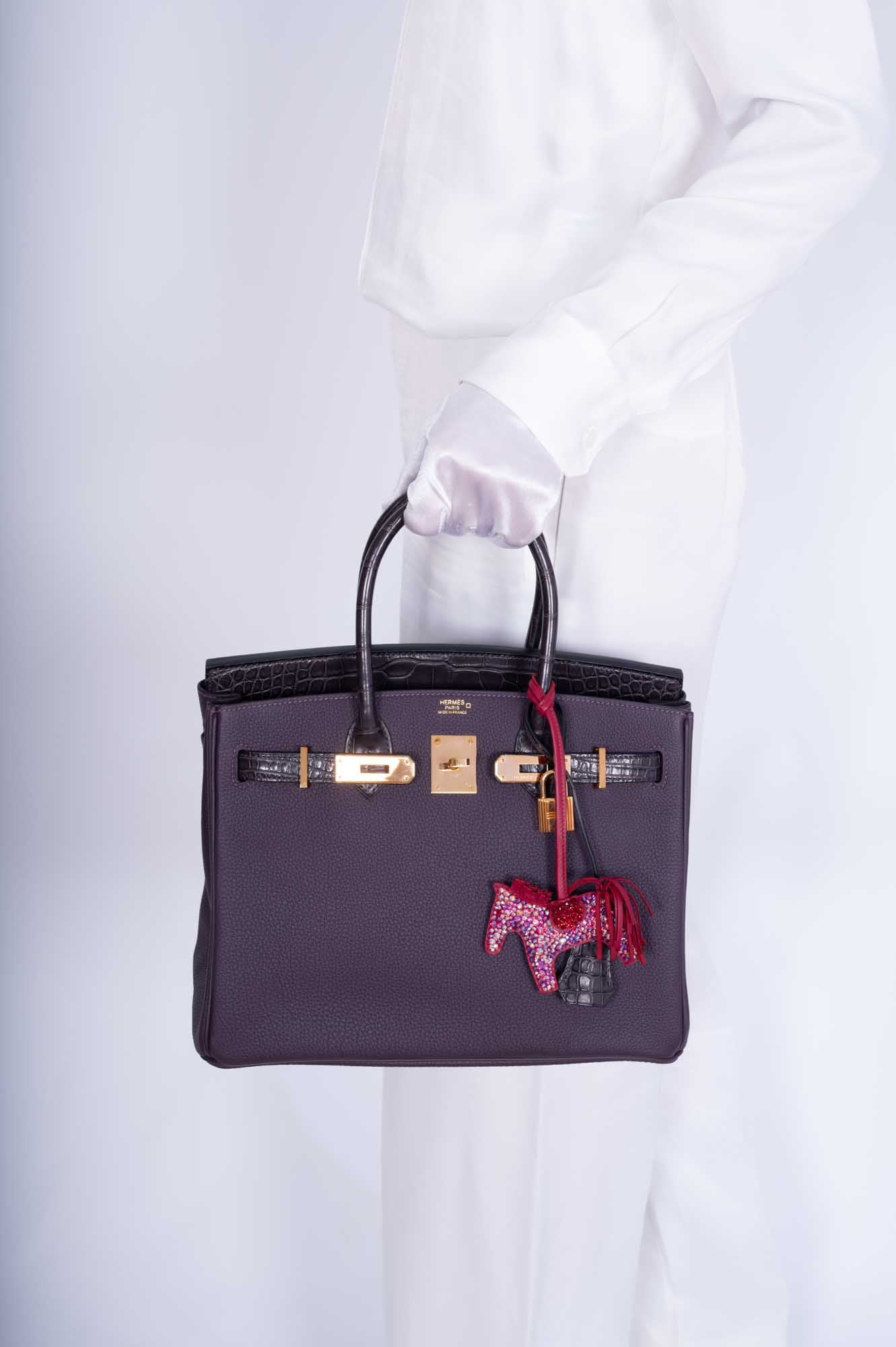 Hermès Touch Birkin 30 Prunoir Togo and Raisin Matte Alligator Rose Gold Hardware