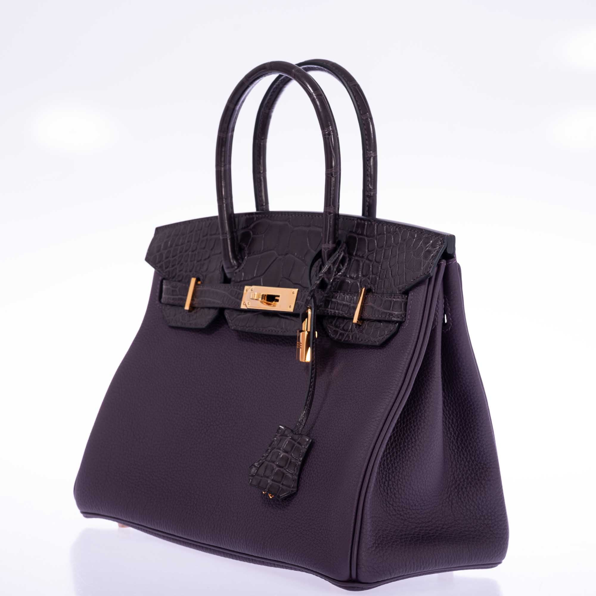 Hermès Touch Birkin 30 Prunoir Togo Raisin Matte Alligator Rose Gold Hardware