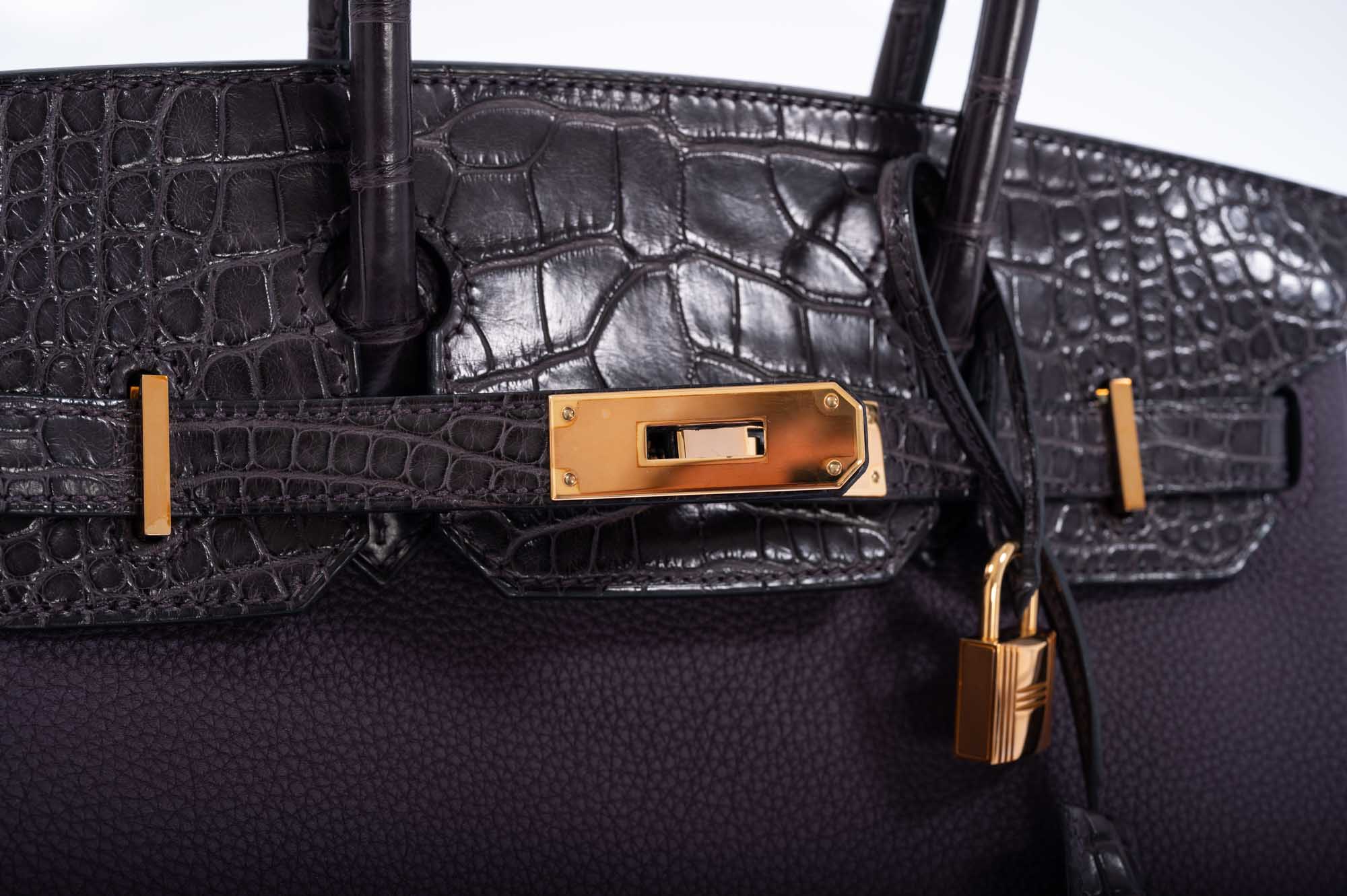 Hermès Touch Birkin 30 Prunoir Togo and Raisin Matte Alligator Rose Gold Hardware