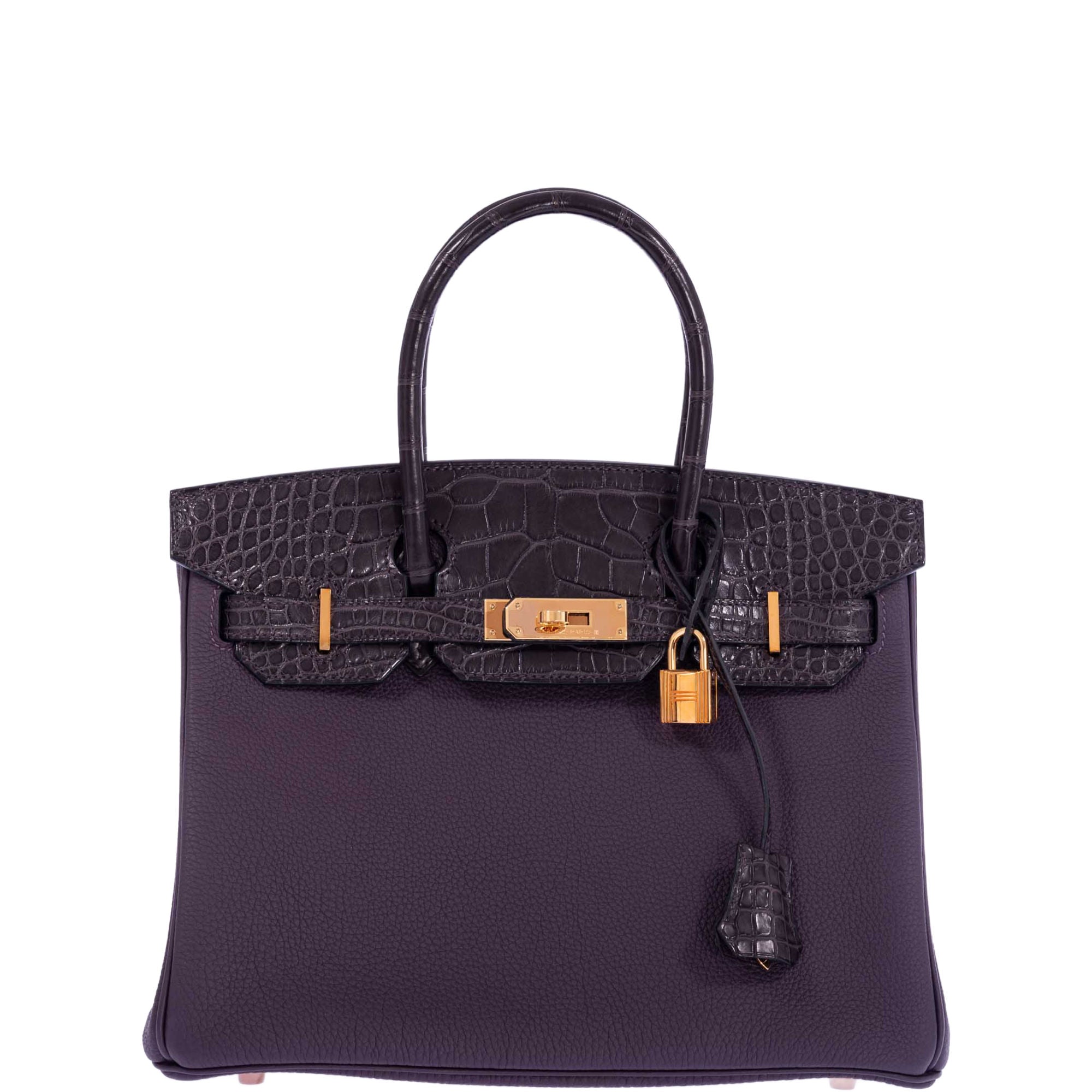 Hermès Touch Birkin 30 Prunoir Togo and Raisin Matte Alligator Rose Gold Hardware