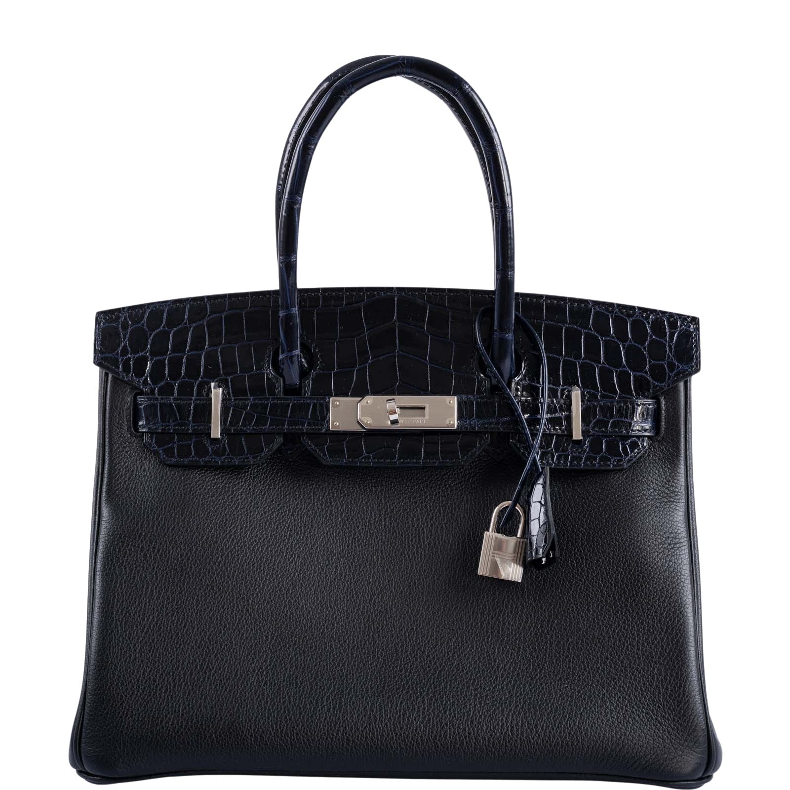 Hermès Touch Birkin 30 Shiny Bleu Marine Nilo Crocodile and Black Novi