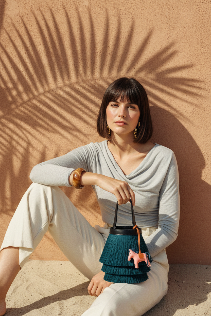 Hermès Toupet Bucket Bag Vert Foncé Horse Hair Noir Evercalf