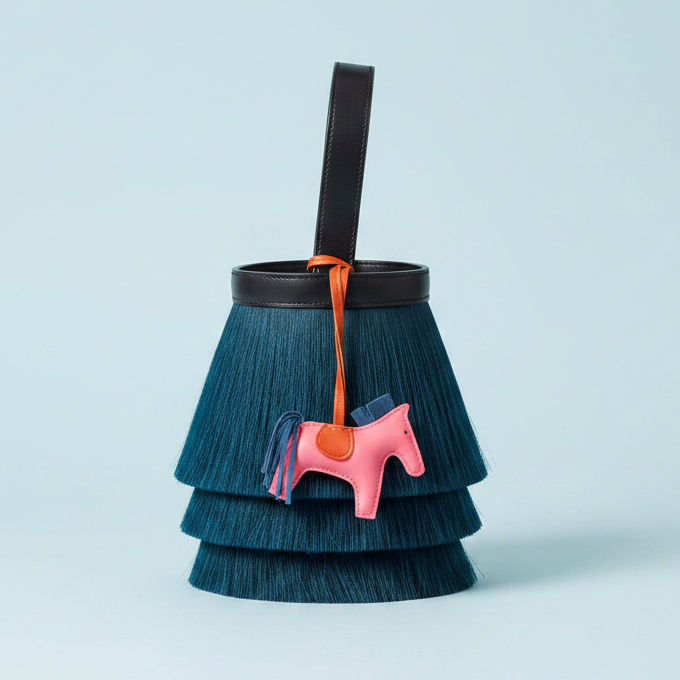 【エルメス】HERME　トゥカン　ポット Hermès Toupet Bucket Bag Vert Foncé Horse Hair Noir Evercalf