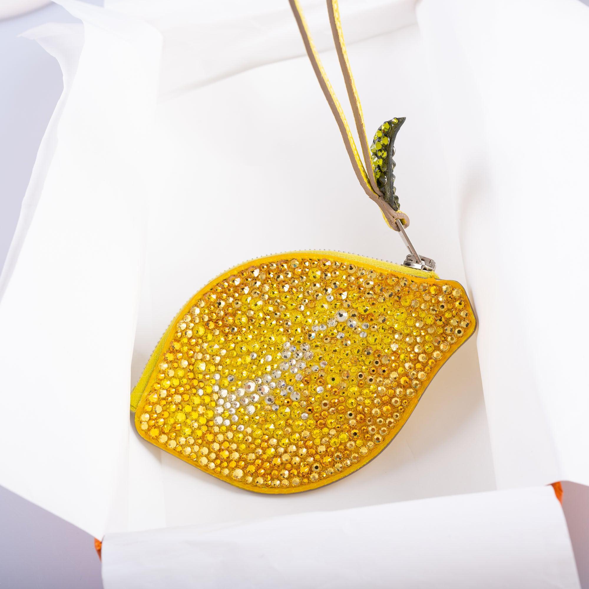 Hermès Tutti Frutti Lemon Porte-Monnaie Coin Purse JaneFinds Custom Shop Swarovski Crystal Yellow