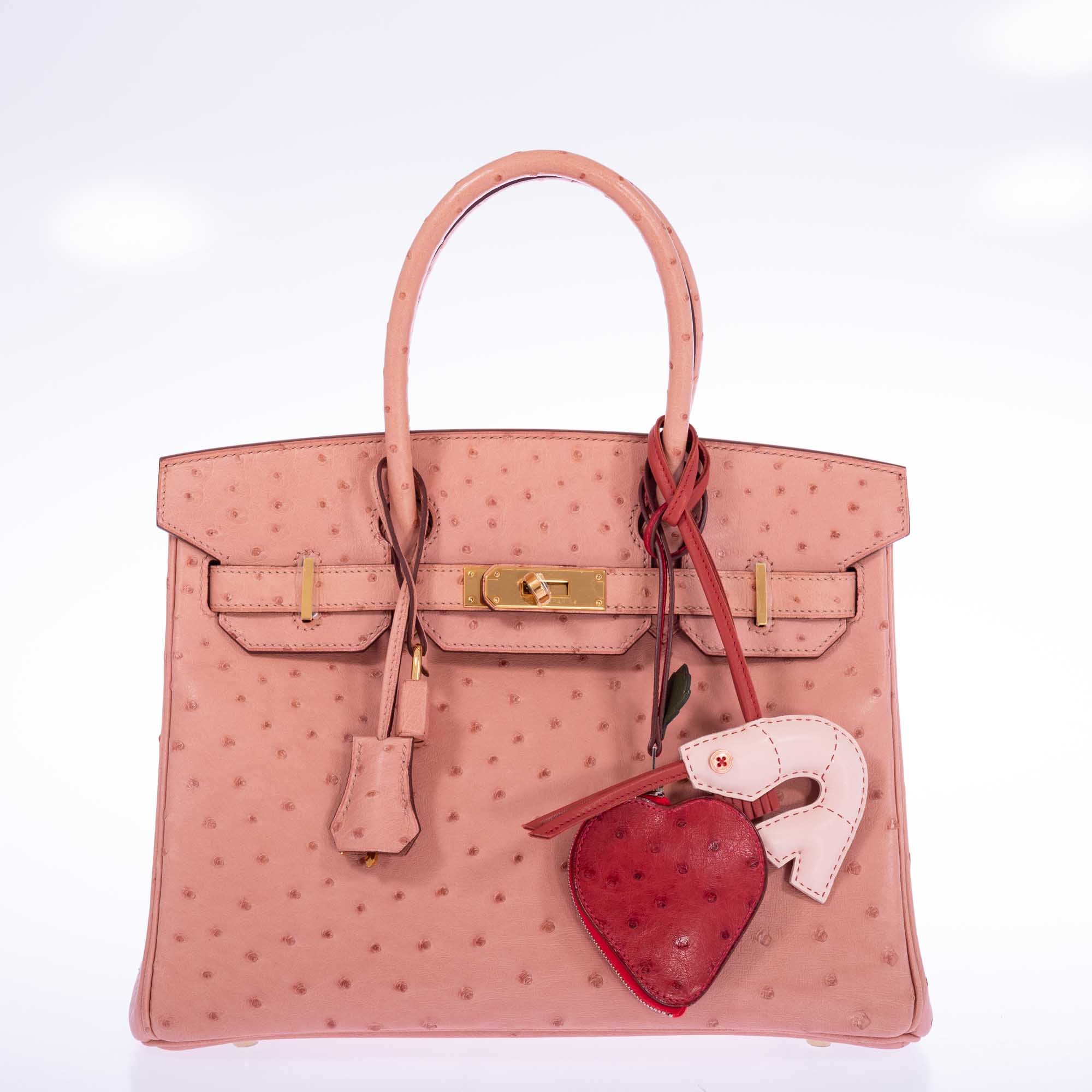 Hermès Tutti Frutti "Strawberry" Coin Purse Charm Rouge Vif Ostrich & Vert Titien Leather