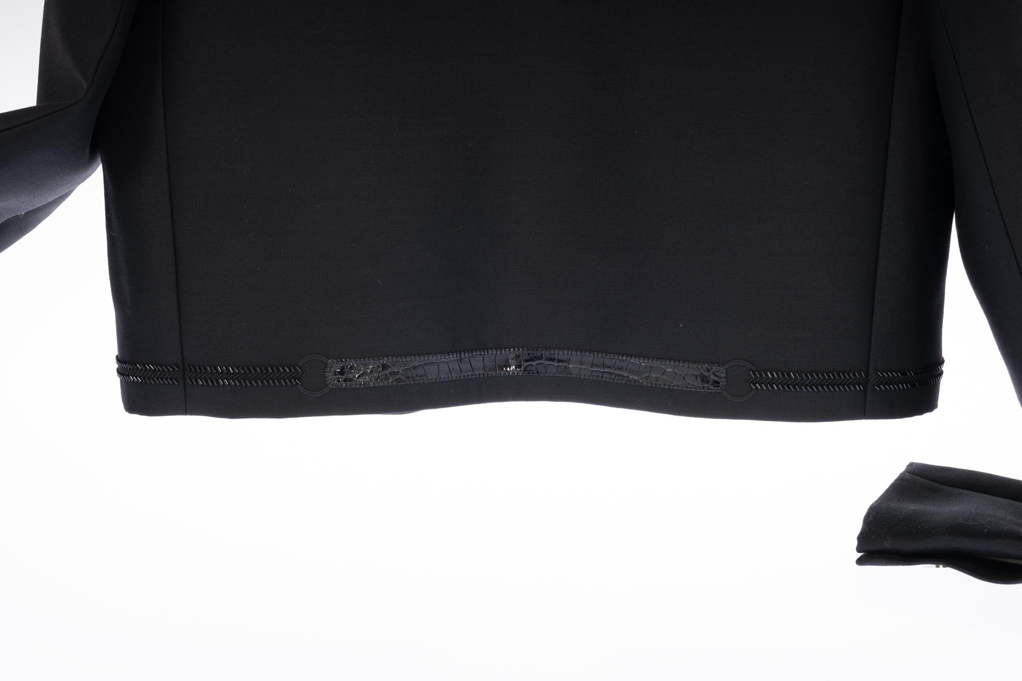 Hermès Veste Spencer Brodée Black Wool & Silk Crepe with Crocodile Detail