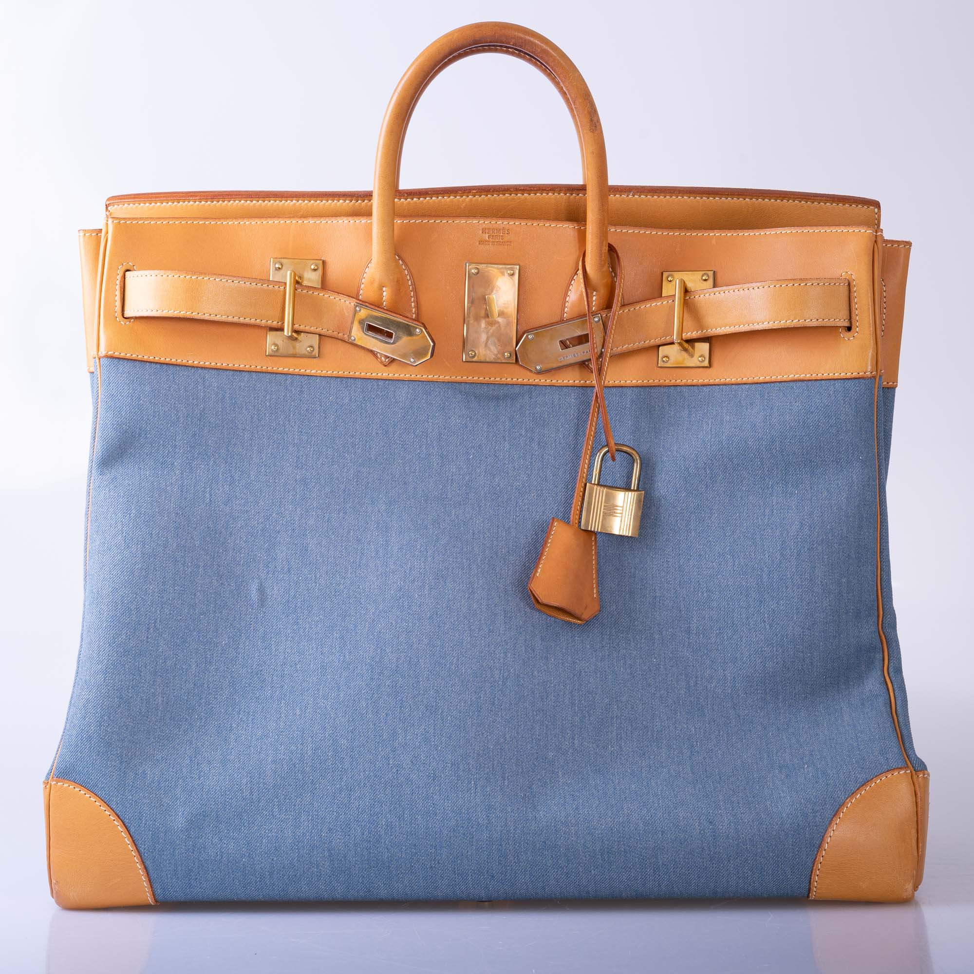 Hermès Vintage HAC Birkin 50 Denim and Naturelle Vache Liégée Gold Hardware