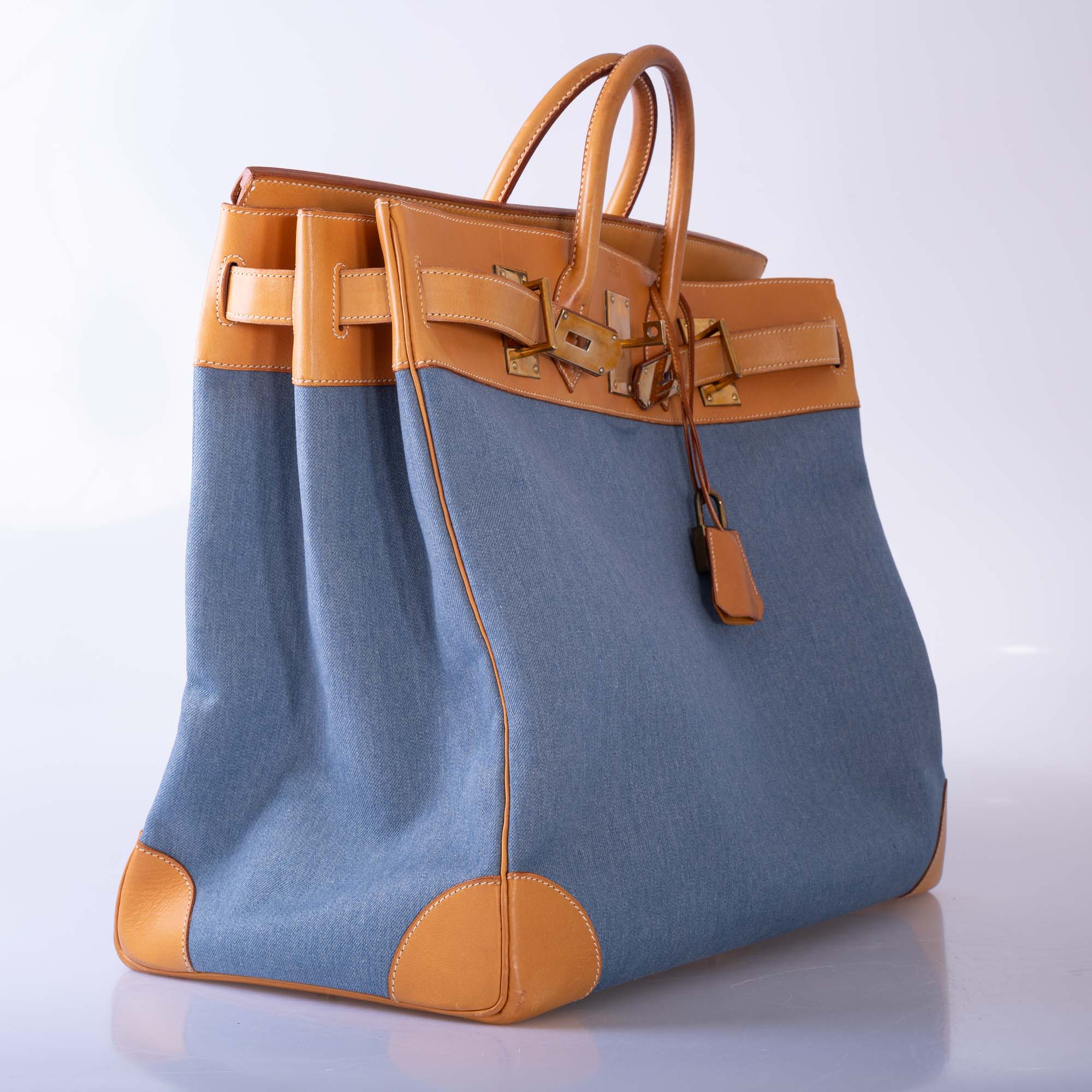 Hermès Vintage HAC Birkin 50 Denim and Naturelle Vache Liégée Gold Hardware