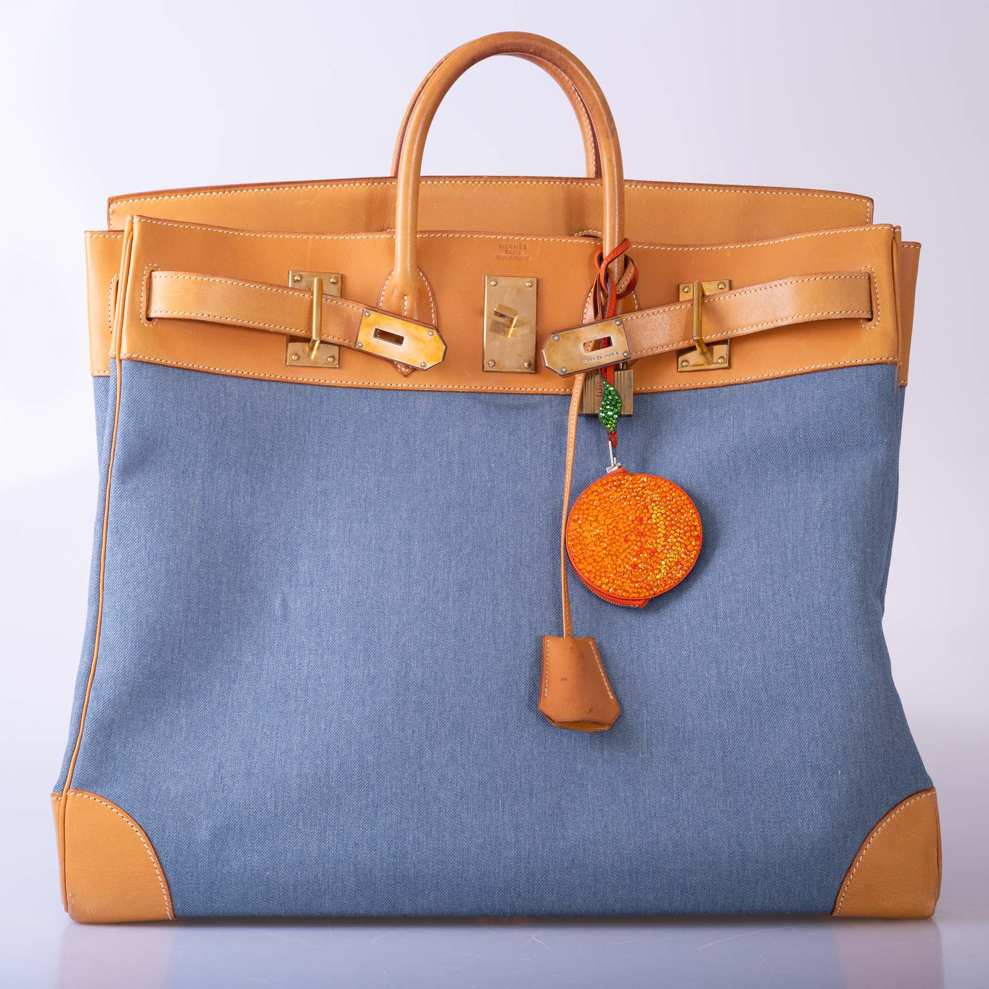 Hermès Vintage HAC Birkin 50 Denim and Naturelle Vache Liégée Gold Hardware