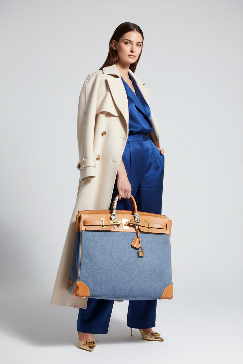 Hermès Vintage HAC Birkin 50 Denim and Naturelle Vache Liégée Gold Hardware