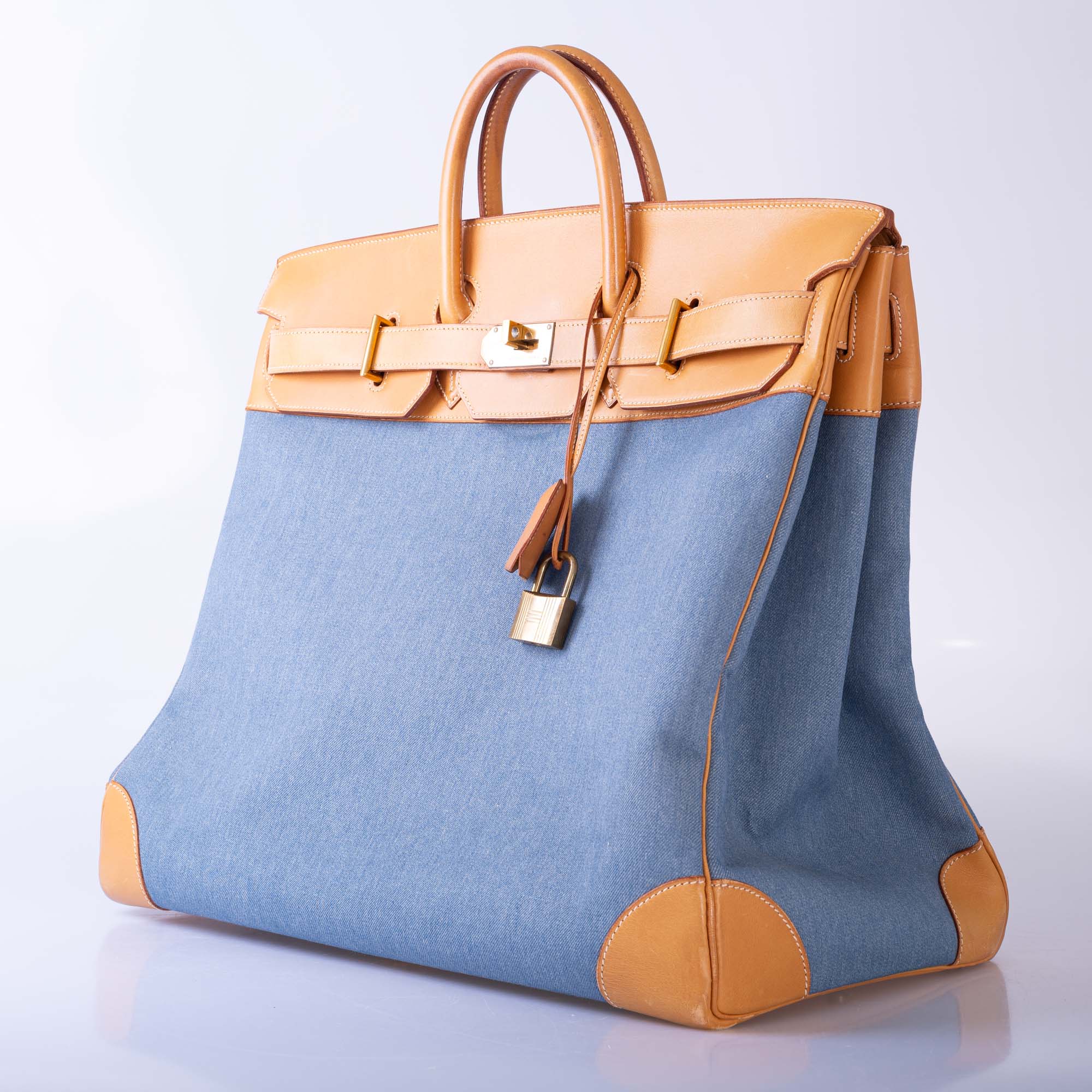 Hermès Vintage HAC Birkin 50 Denim and Naturelle Vache Liégée Gold Hardware