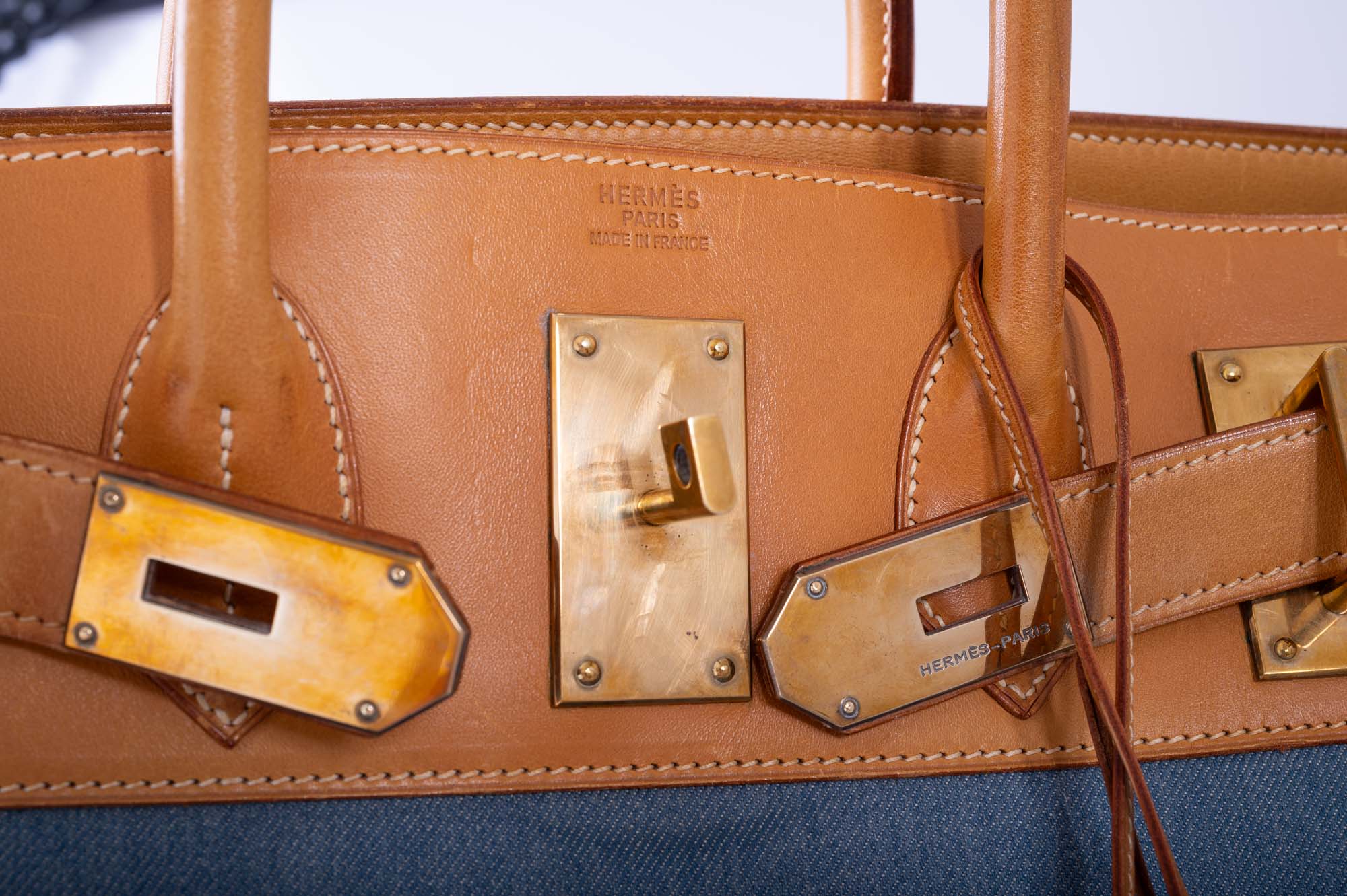 Hermès Vintage HAC Birkin 50 Denim and Naturelle Vache Liégée Gold Hardware