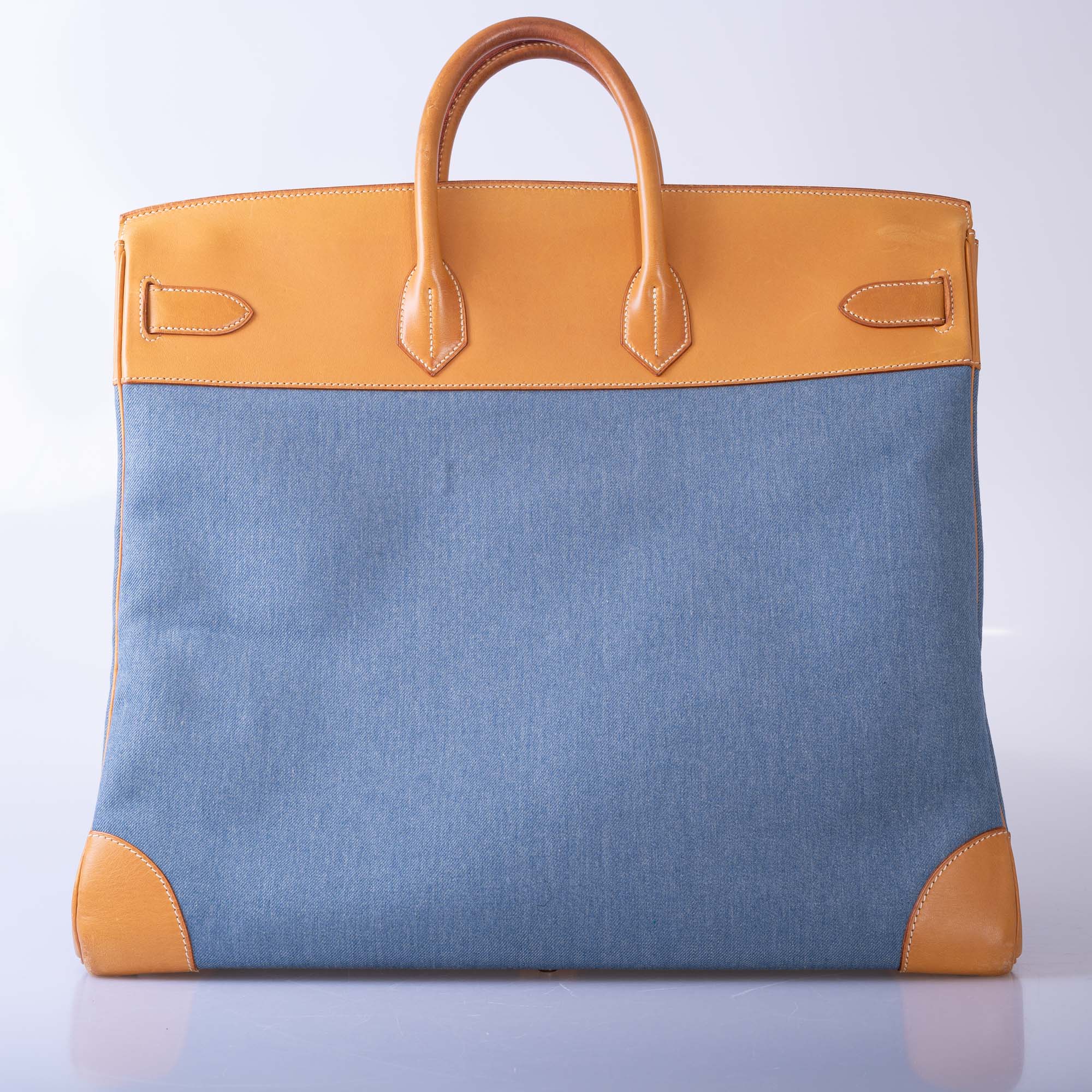Hermès Vintage HAC Birkin 50 Denim and Naturelle Vache Liégée Gold Hardware