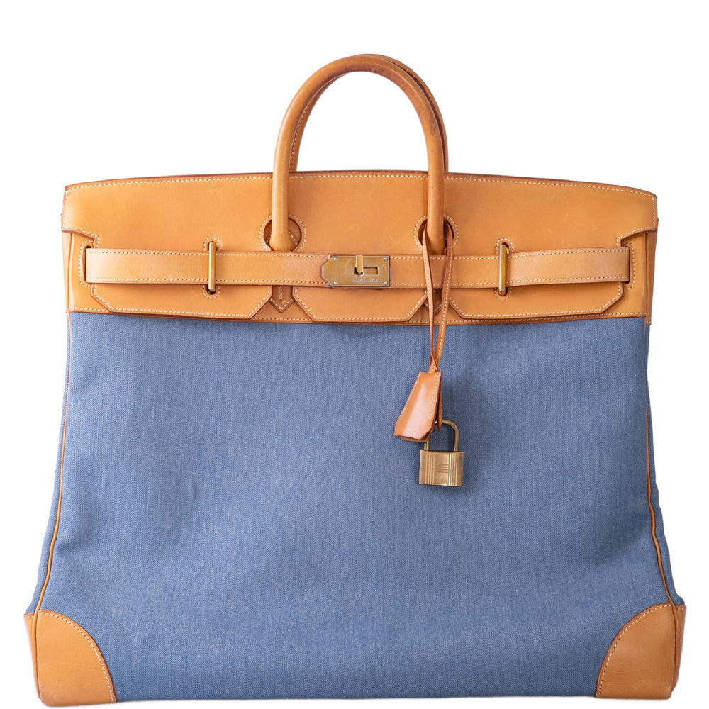 Hermès Vintage HAC Birkin 50 Denim and Naturelle Vache Liégée Gold Hardware