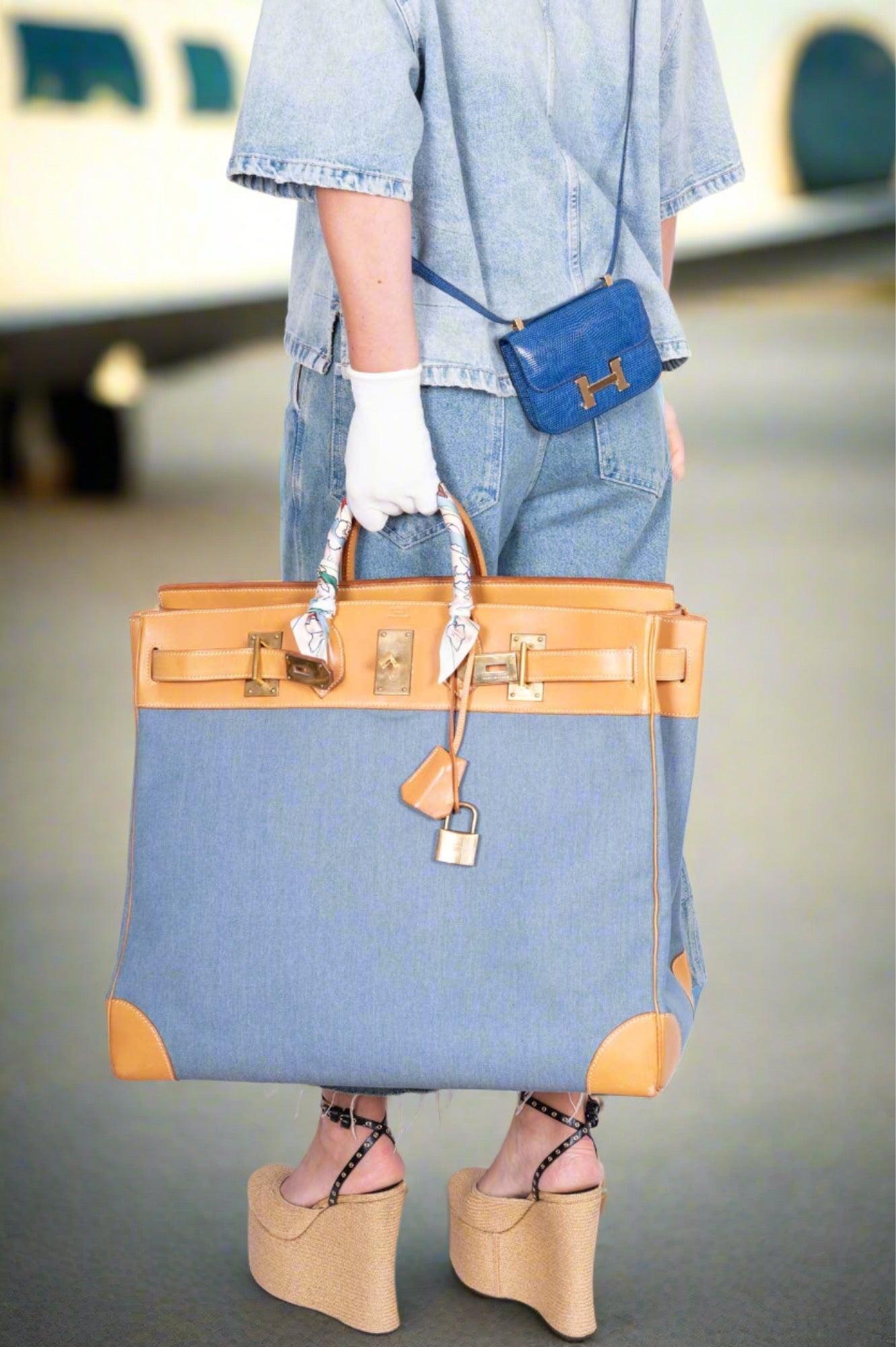 Hermès Vintage HAC Birkin 50 Denim and Naturelle Vache Liegee with Gold