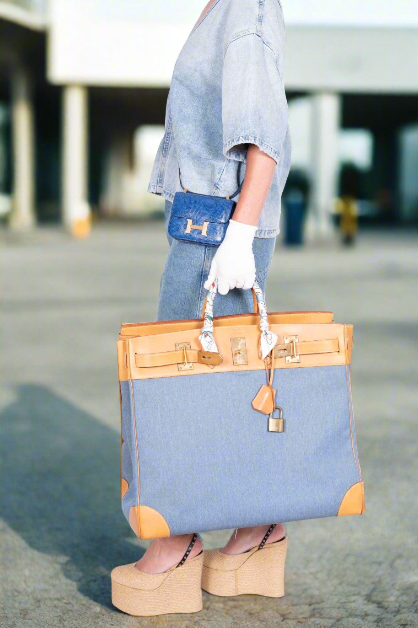 Hermès Vintage HAC Birkin 50 Denim and Naturelle Vache Liegee with Gold