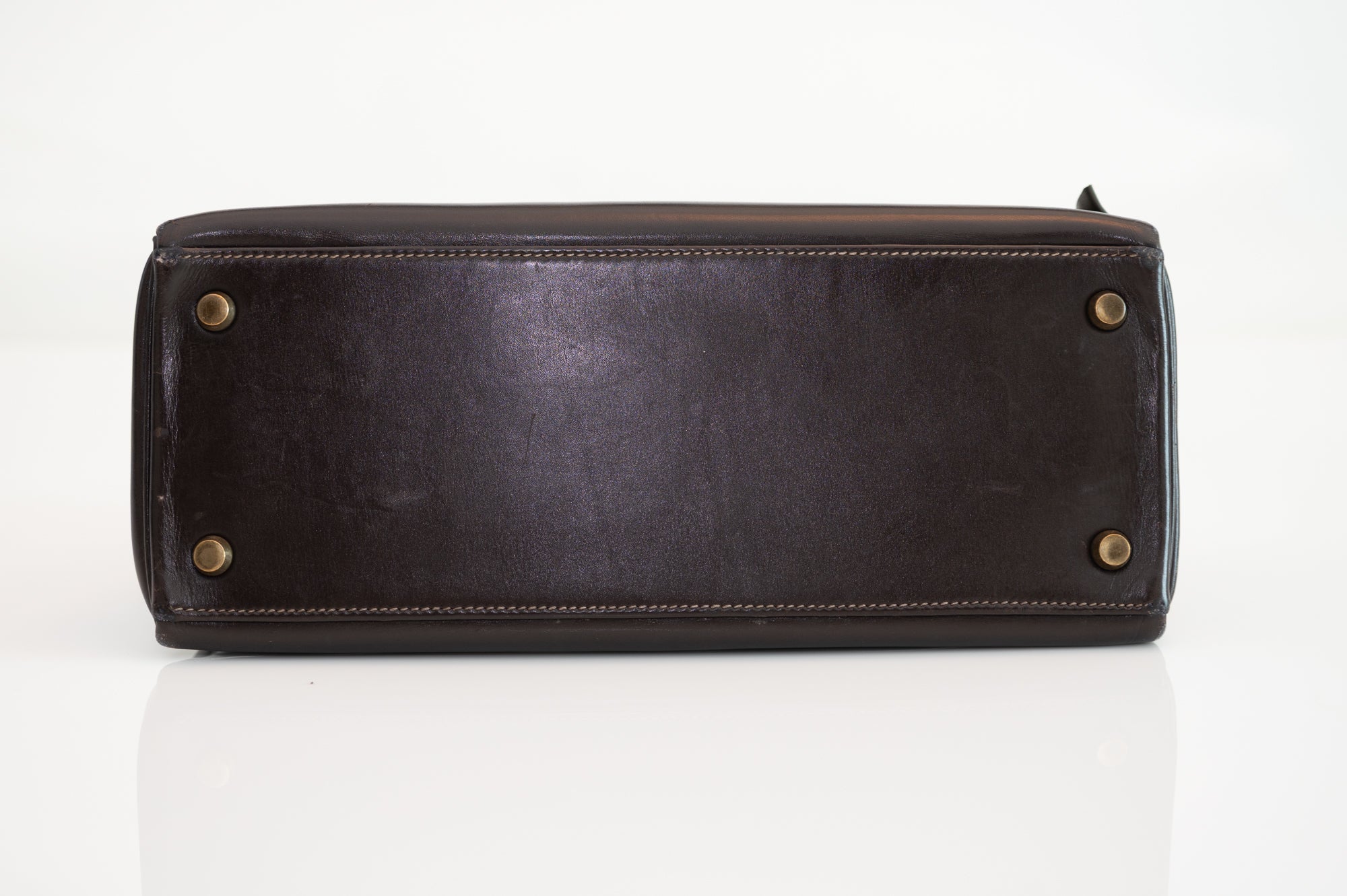 Hermès Vintage Kelly 28 Retourné Marron Foncé Box Calf Gold Hardware