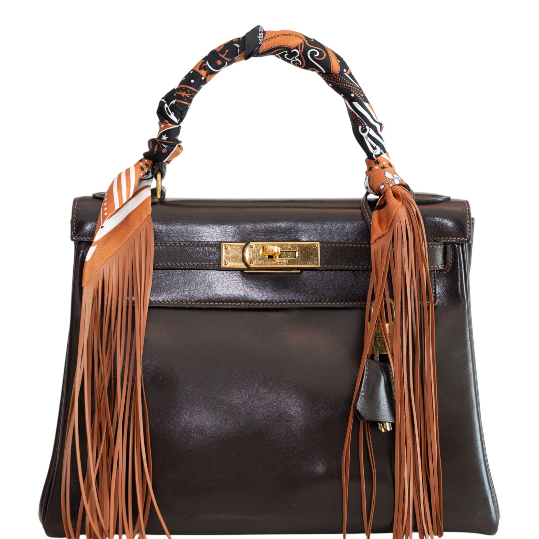 Hermès Vintage Kelly 28 Retourné Marron Foncé Box Calf Gold