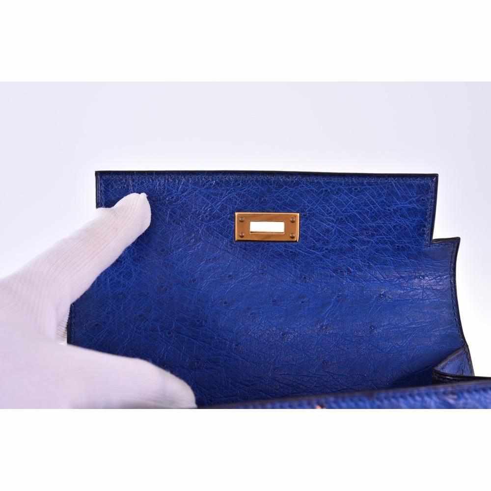 Hermès Vintage Mini Kelly 20 Sellier Bleu Saphir Ostrich Gold Hardware