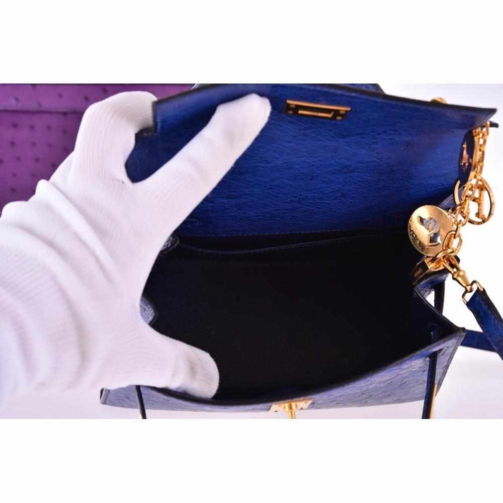 Hermès Vintage Mini Kelly 20 Sellier Bleu Saphir Ostrich Gold Hardware