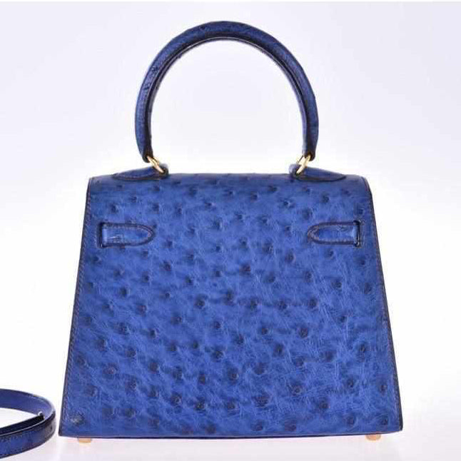 Hermès Vintage Mini Kelly 20 Sellier Bleu Saphir Ostrich Gold Hardware