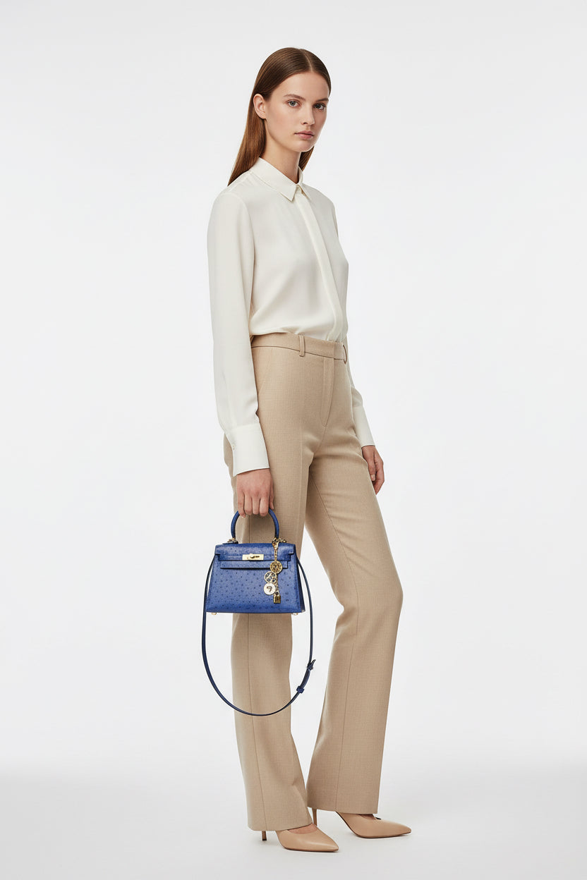 Hermès Vintage Mini Kelly 20 Sellier Bleu Saphir Ostrich Gold Hardware
